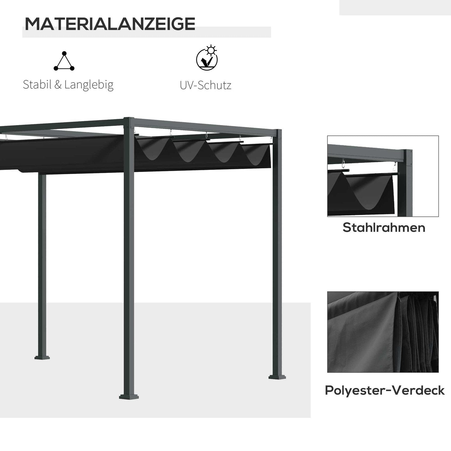 Pergola Gazebo Altantak Med Skjuttak, Polyester, Svart+Grå, 298X213X221Cm