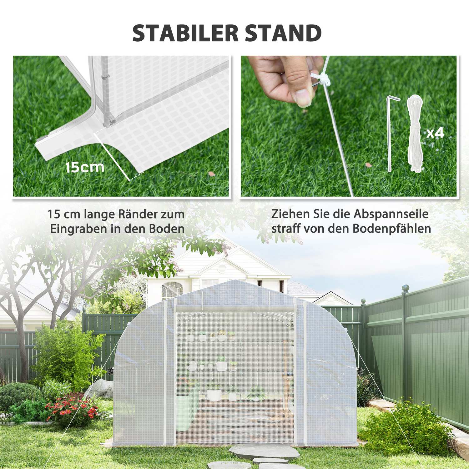 UV-resistent 6x3x2m Växthus, Roll-Up Sidor, Stålram