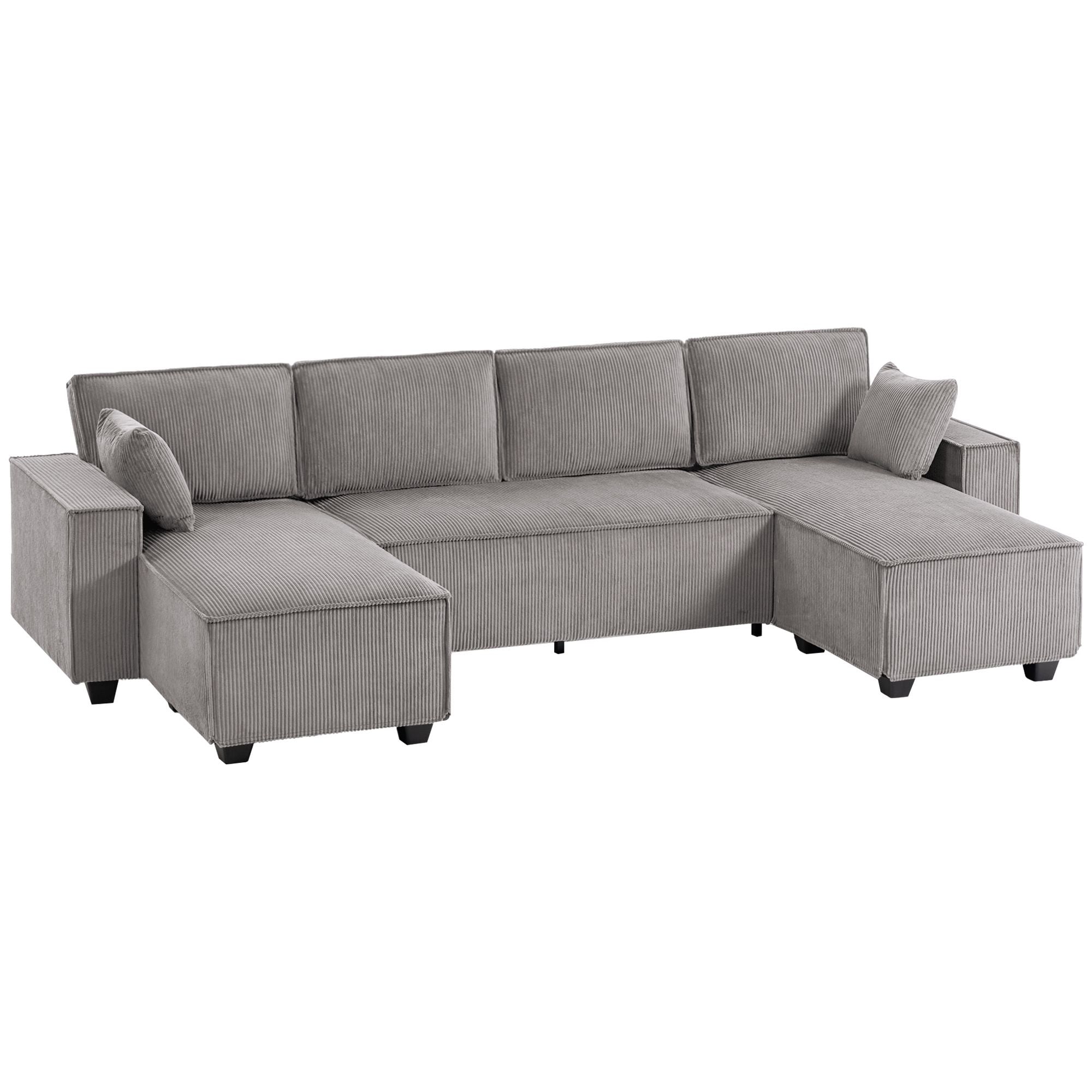 U-vormige chenillebank met dubbele chaise longue, lichtgrijs
