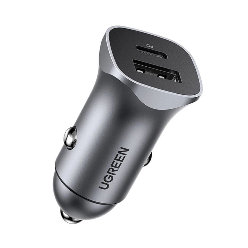 Ugreen USB-C / USB-A billaddare, PD, QC, 24W - Grå