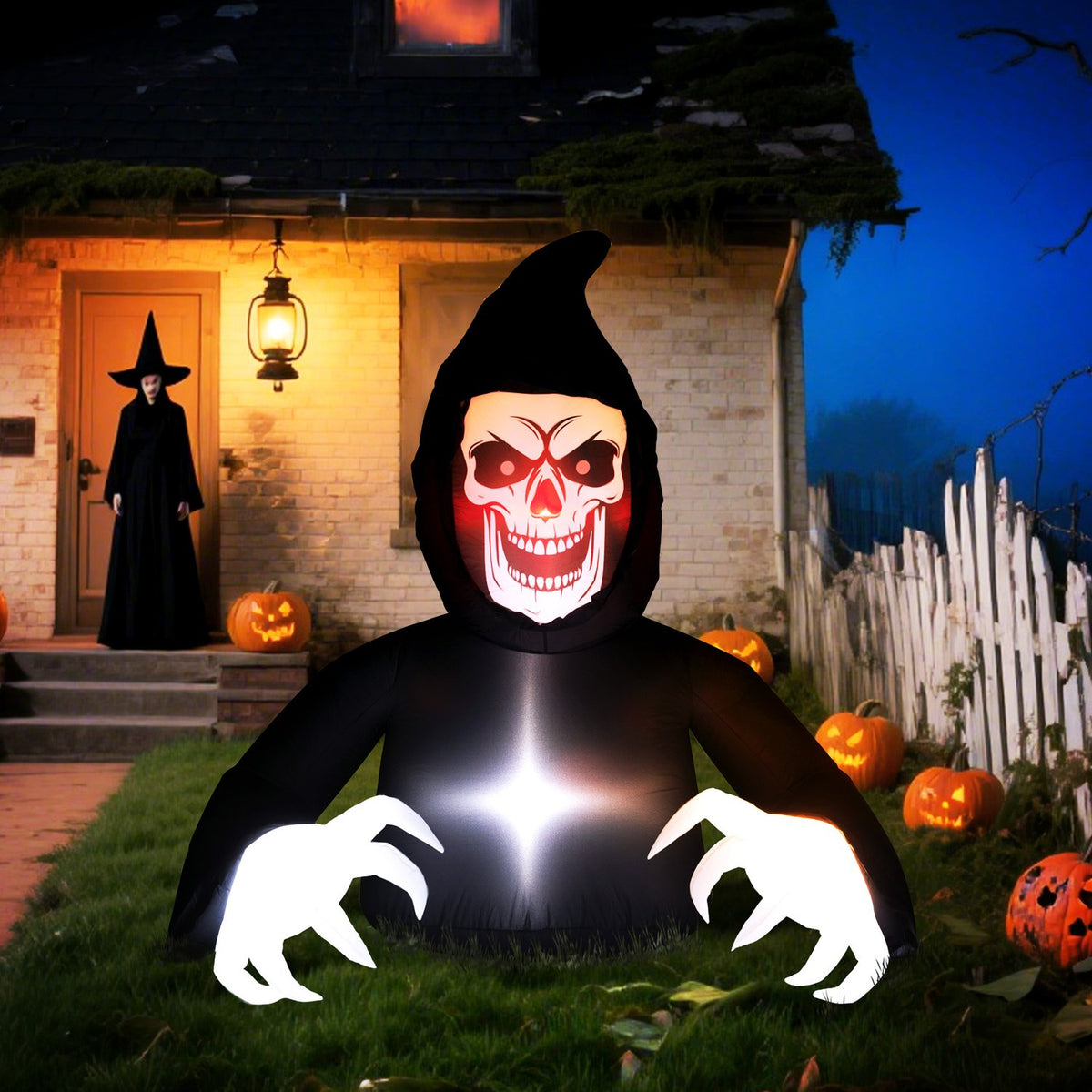 Uppblåsbar Halloween-skördespelare med LED-ljus och fläkt