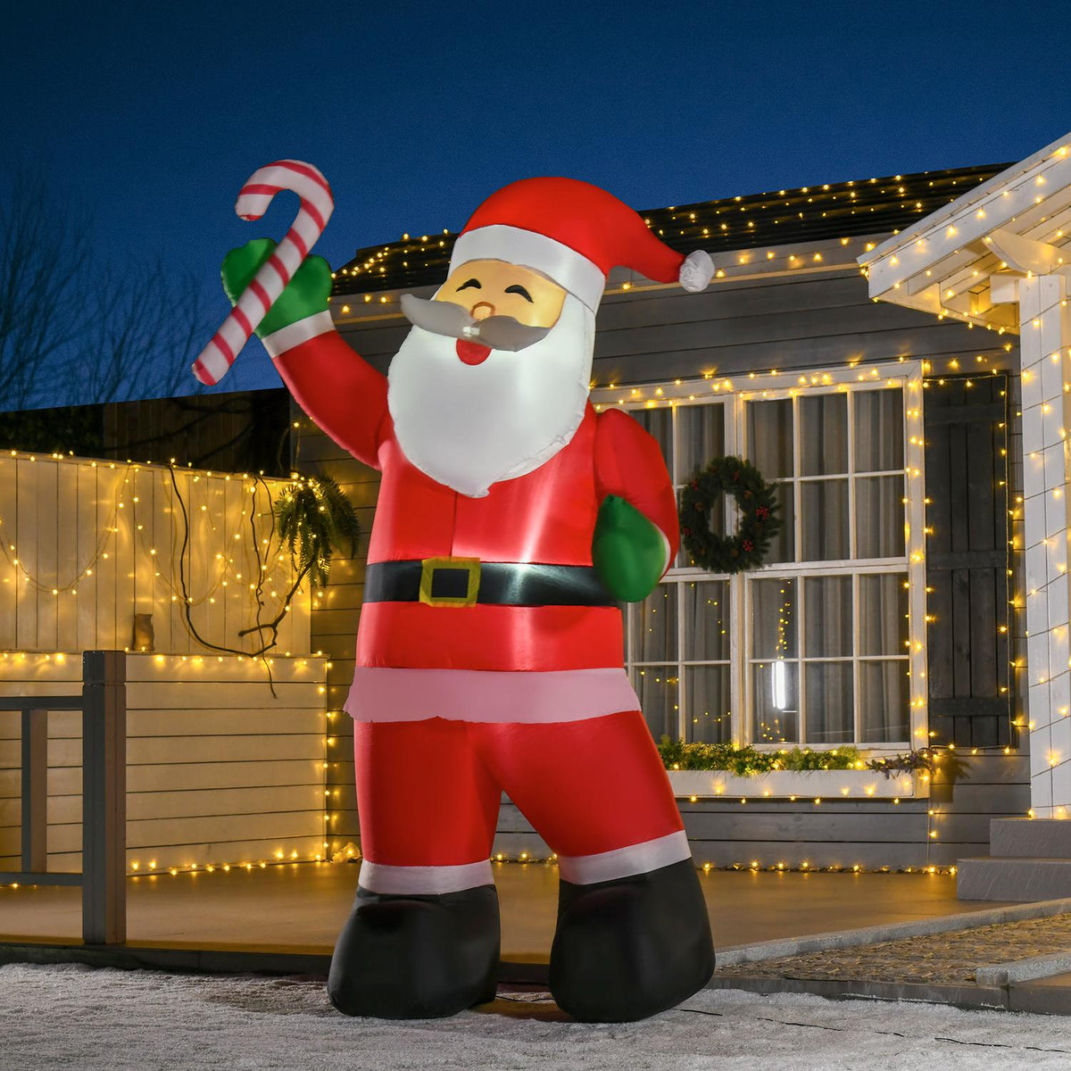 Opblaasbare Kerstman Met Candy Cane LED, 250cm