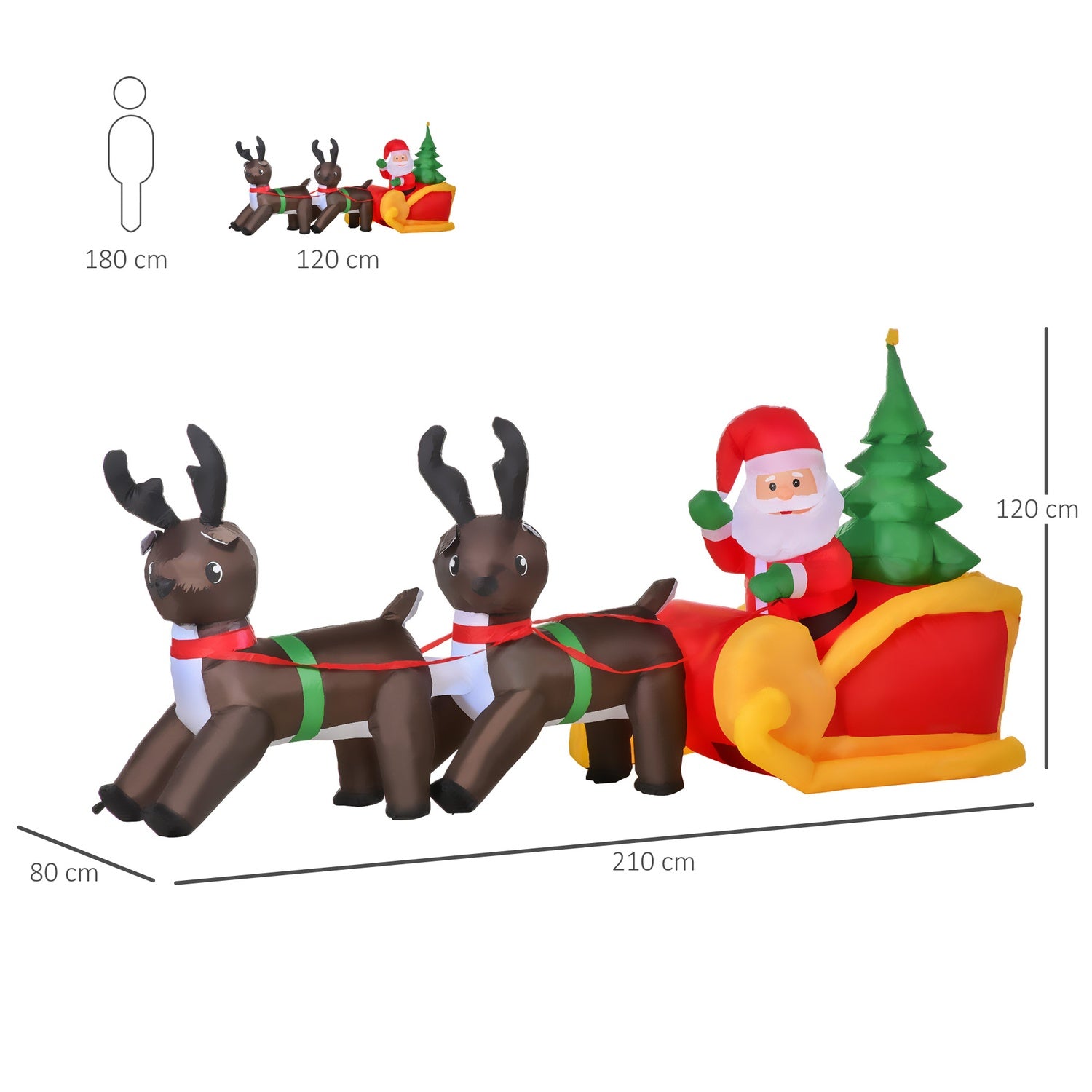 Uppblåsbar LED Tomte & Släde Juldekoration, IP44