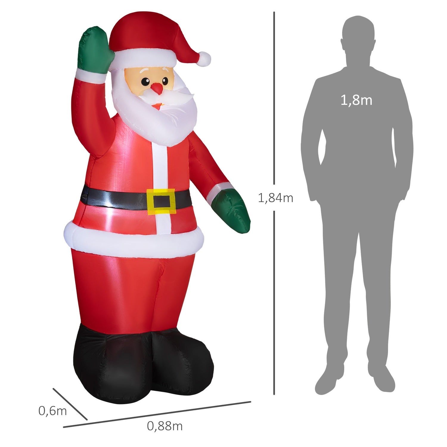6ft uppblåsbar jultomte med LED-lampor, inomhus/utomhus