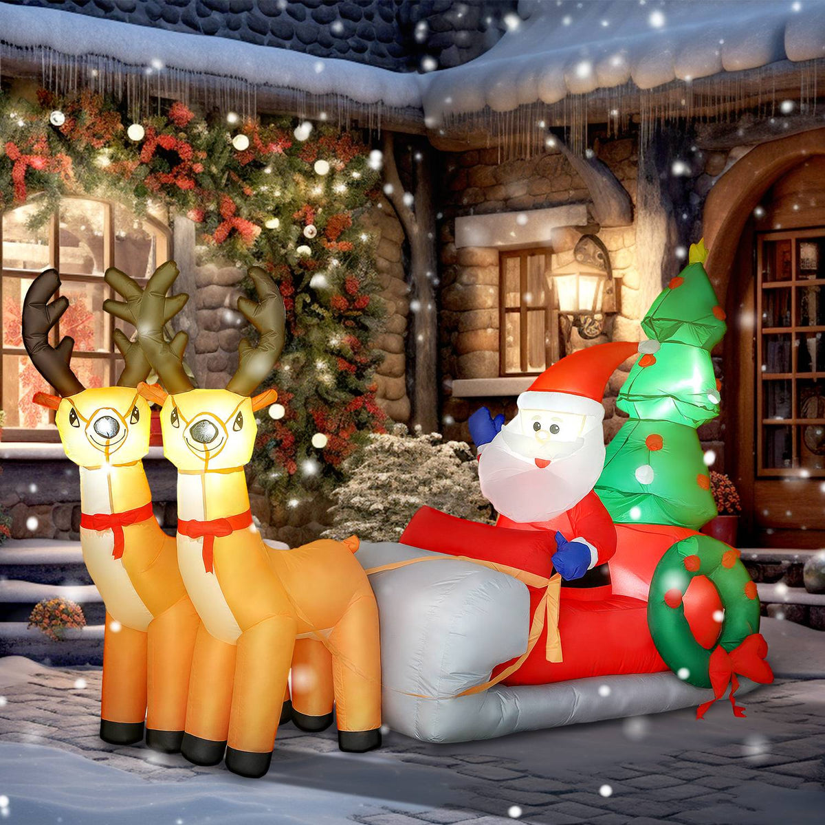 Opblaasbare kerstslee met LED-verlichting, polyester
