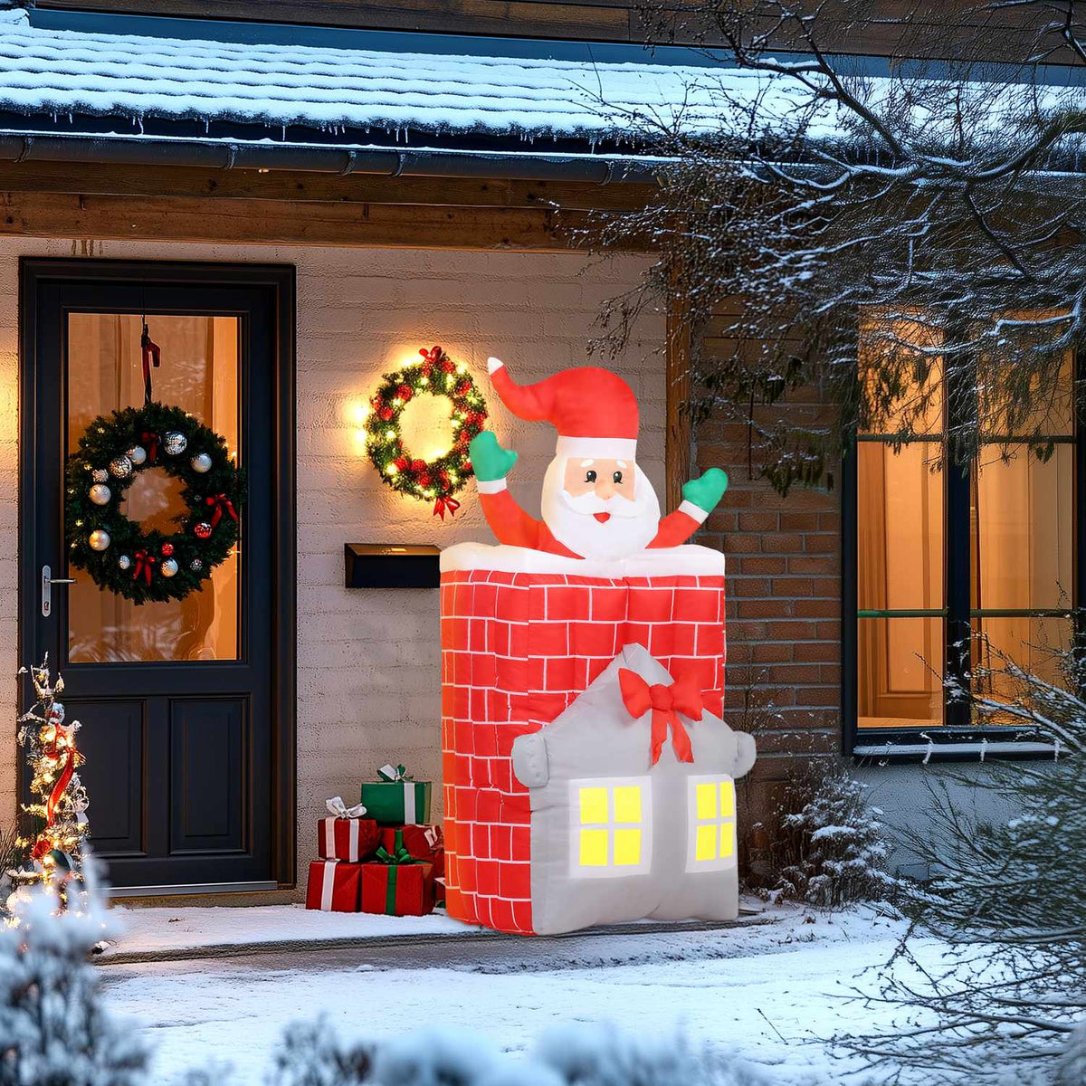 Opblaasbare kerstman in schoorsteen met LED's en ventilator