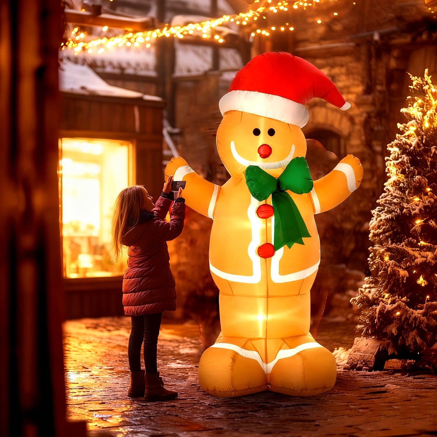 Opblaasbare peperkoekmannetje met ledverlichting, 183 cm, buitendecoratie