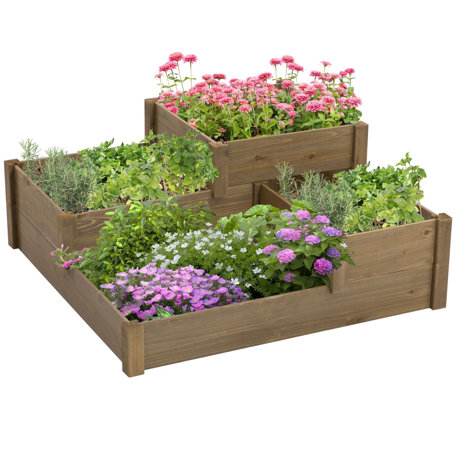 Upphöjd trädgårdssäng, gran, 3-våningssäng för örter och blommor