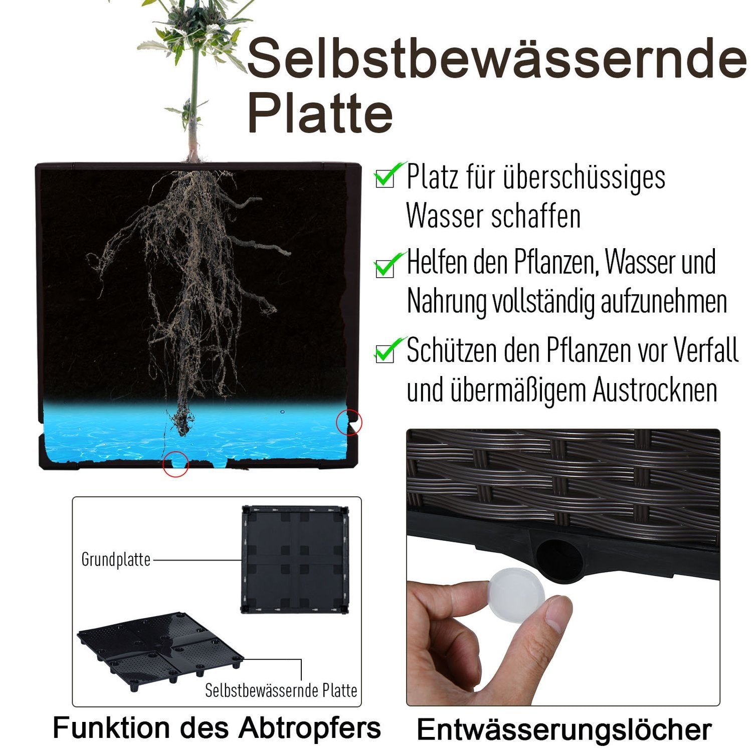 Planteringslåda med upphöjd säng, Rottinglook, med dränering, Brun, 80x44 cm