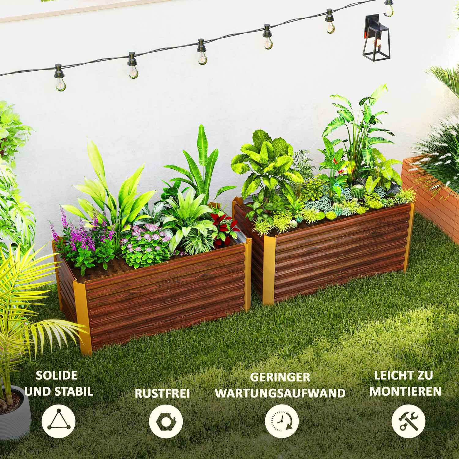 Upphöjda trädgårdssängar i galvaniserat stål, väderbeständig, 120x60 cm