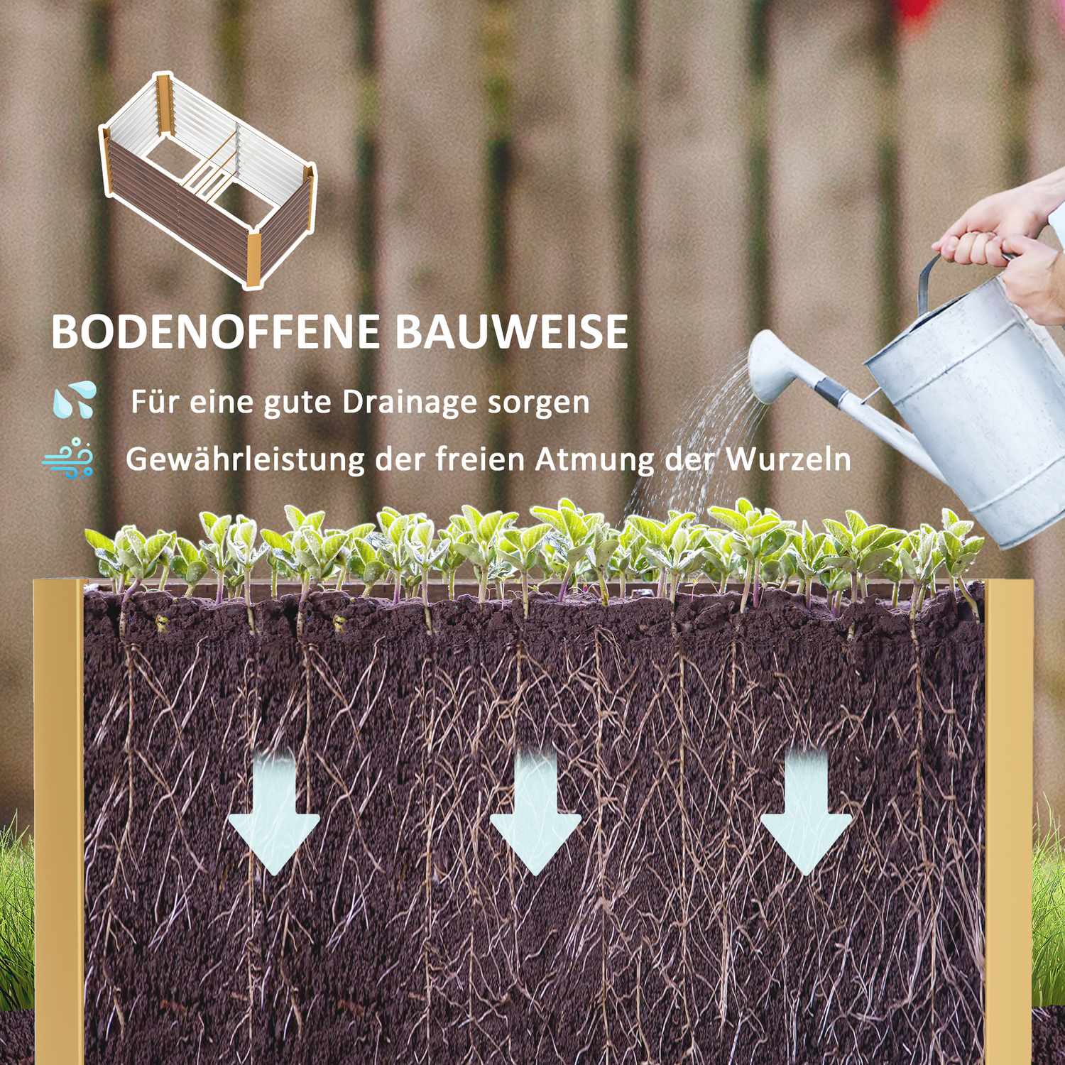 Upphöjda trädgårdssängar i galvaniserat stål, väderbeständig, 120x60 cm