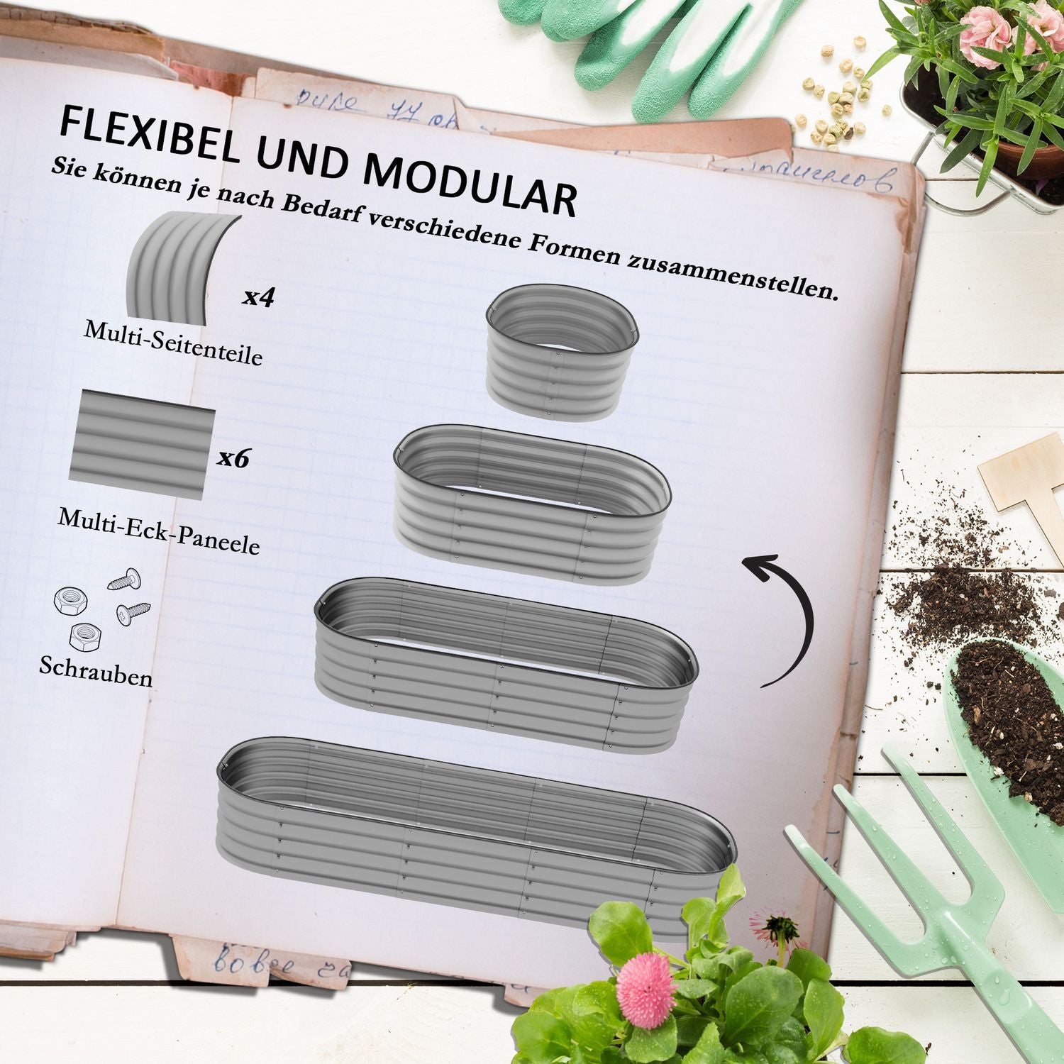 Upphöjd bädd i metall, 150x62x30 cm, öppen bas