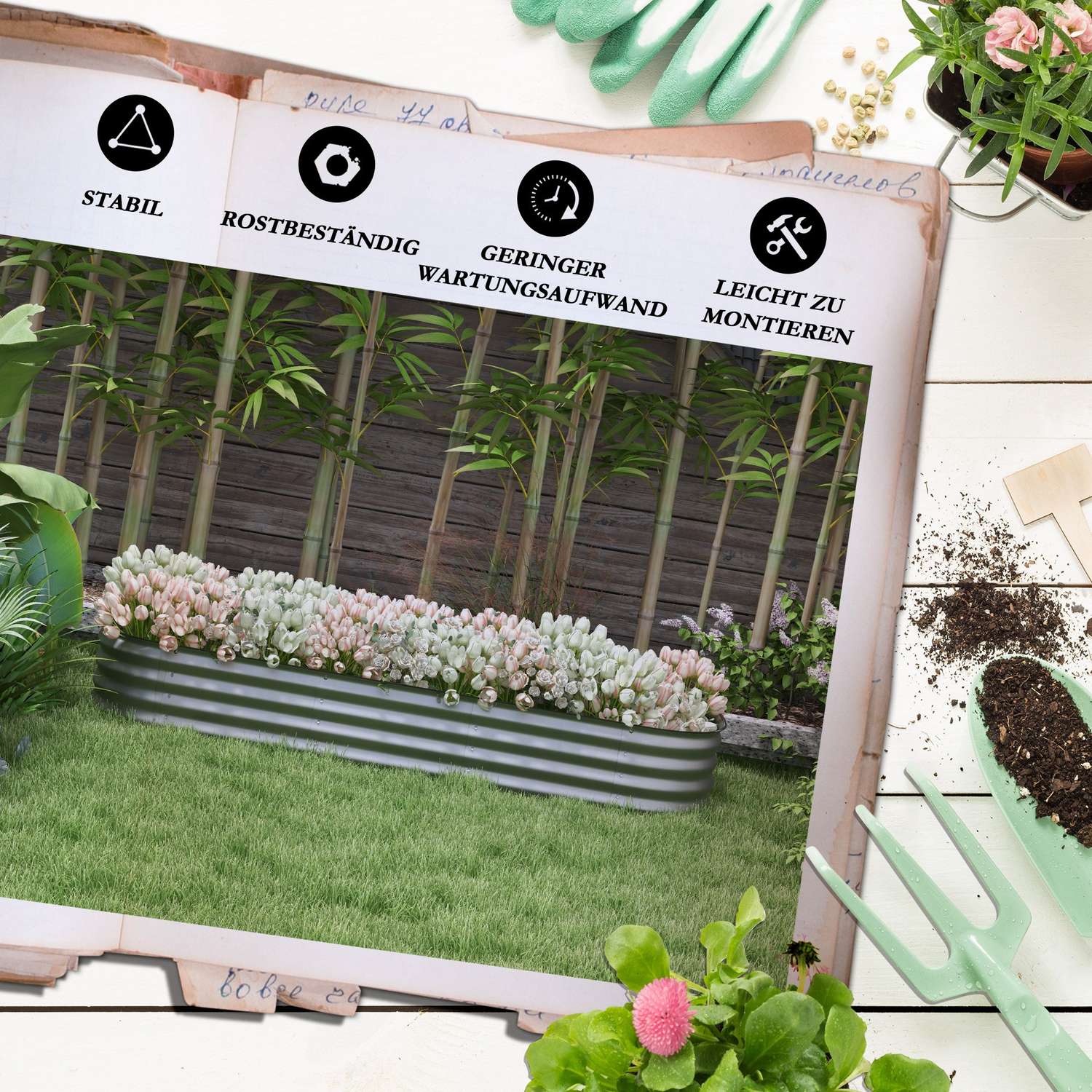 Upphöjd bädd i metall, 150x62x30 cm, öppen bas