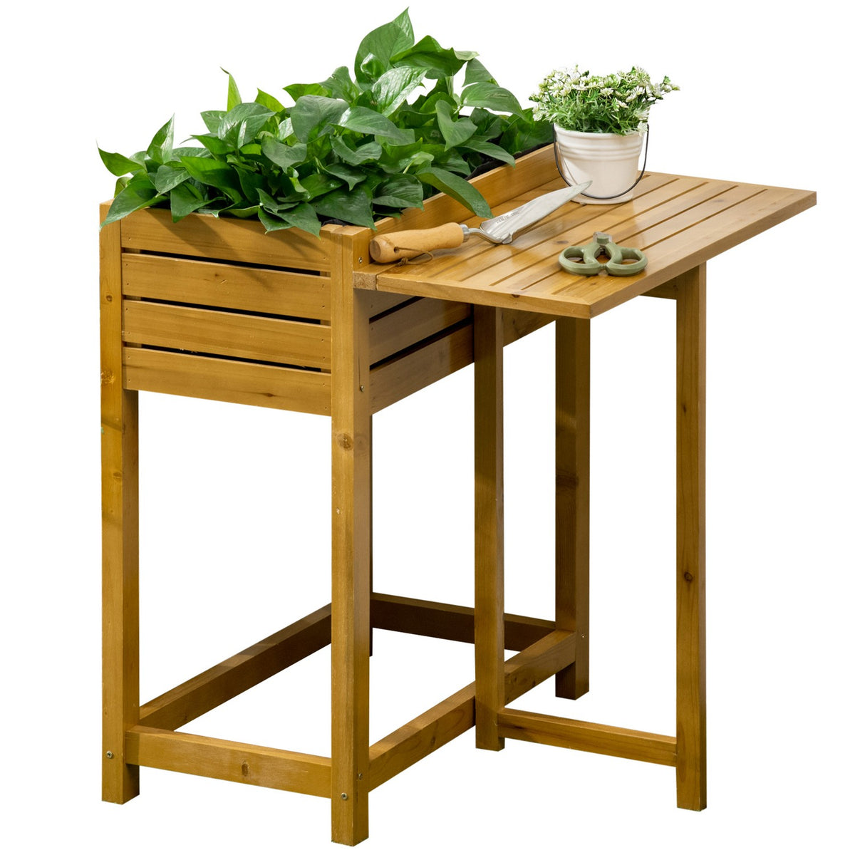 Verhoogde plantenbak met tafel, hout, 64x80x30 cm