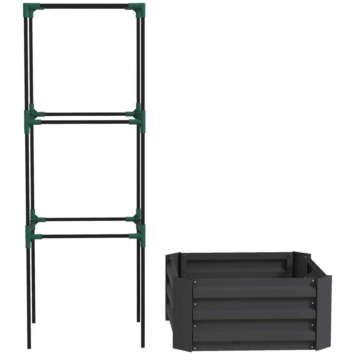 Verhoogd tuinbed met klimrek, staal, 61x61x140 cm, donkergrijs
