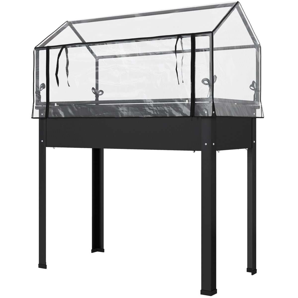 Verhoogde tuinbak met kasdak, 100 x 48 x 124 cm, zwart
