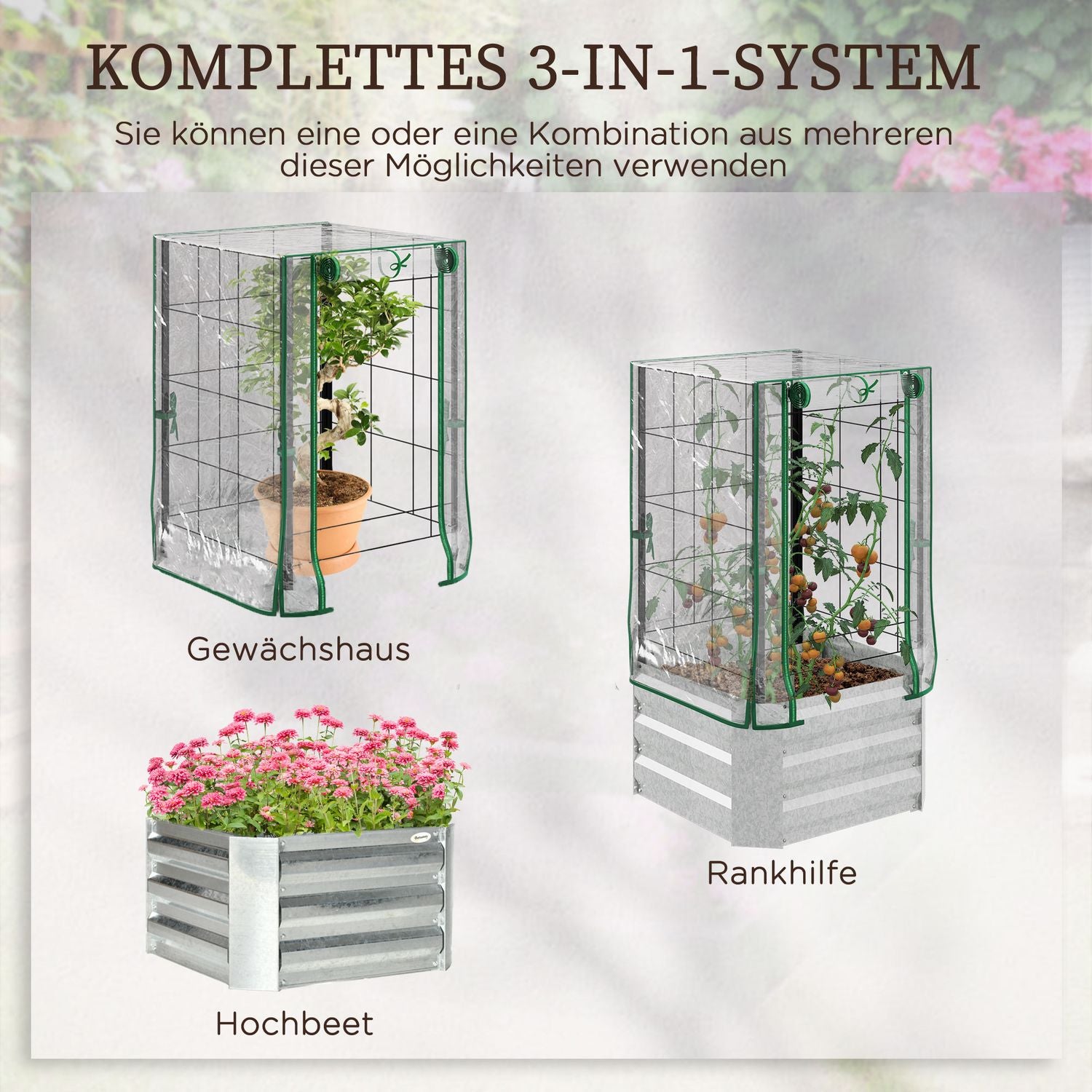 Upphöjd trädgårdsbäddset med överdrag & spaljé för vinstockar, 53x53x90cm