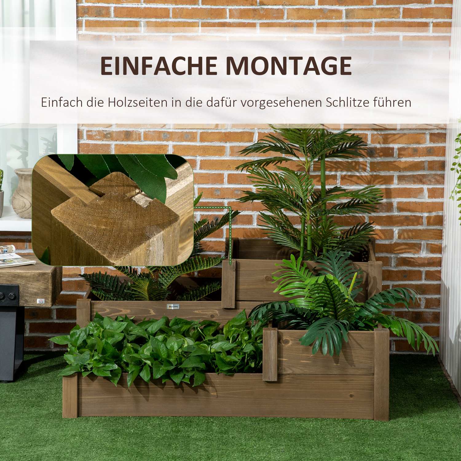 Upphöjd trädgårdssäng, gran, 3-våningssäng för örter och blommor