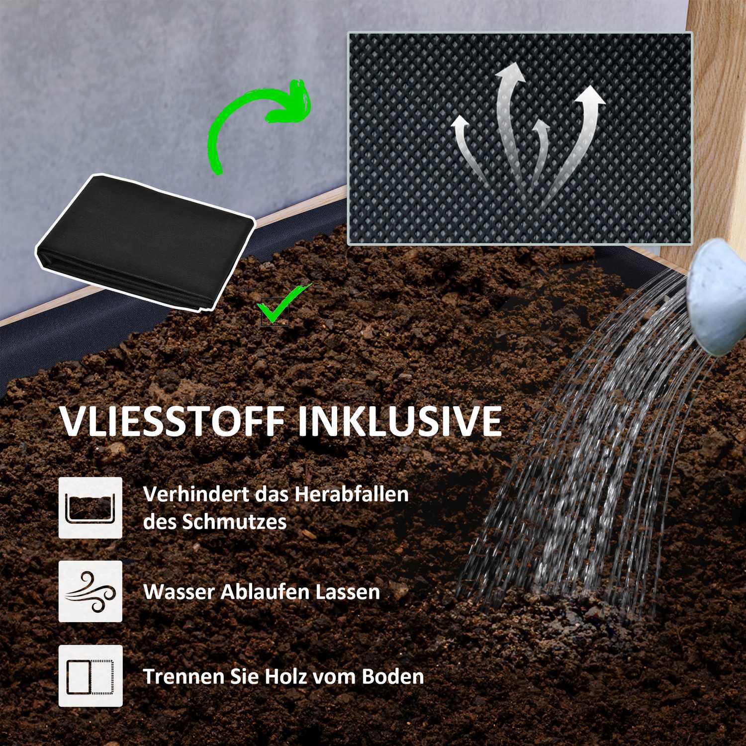 Upphöjd trädgårdssäng i trä med dränering, 4 våningar, 88x45x140 cm