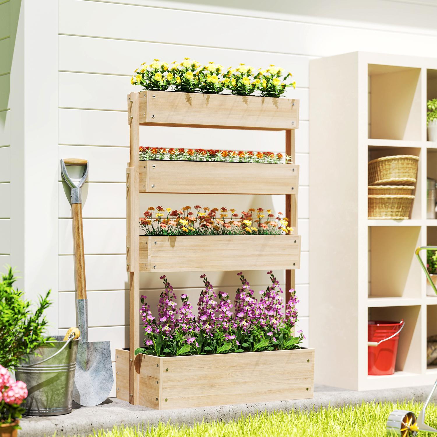 Upphöjd trädgårdssäng i trä med dränering, 4 våningar, 88x45x140 cm