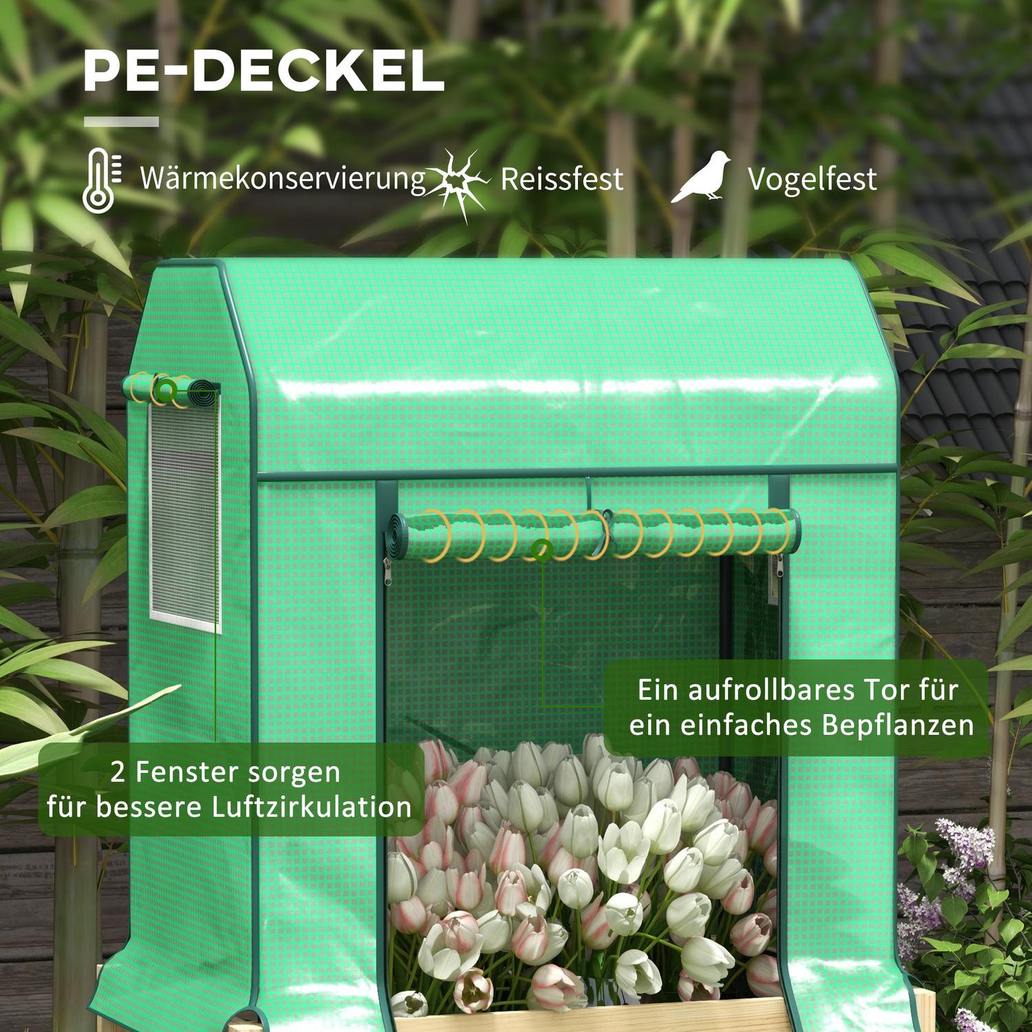 Upphöjd trädgårdssäng i trä med kall ram, 86x60x165 cm