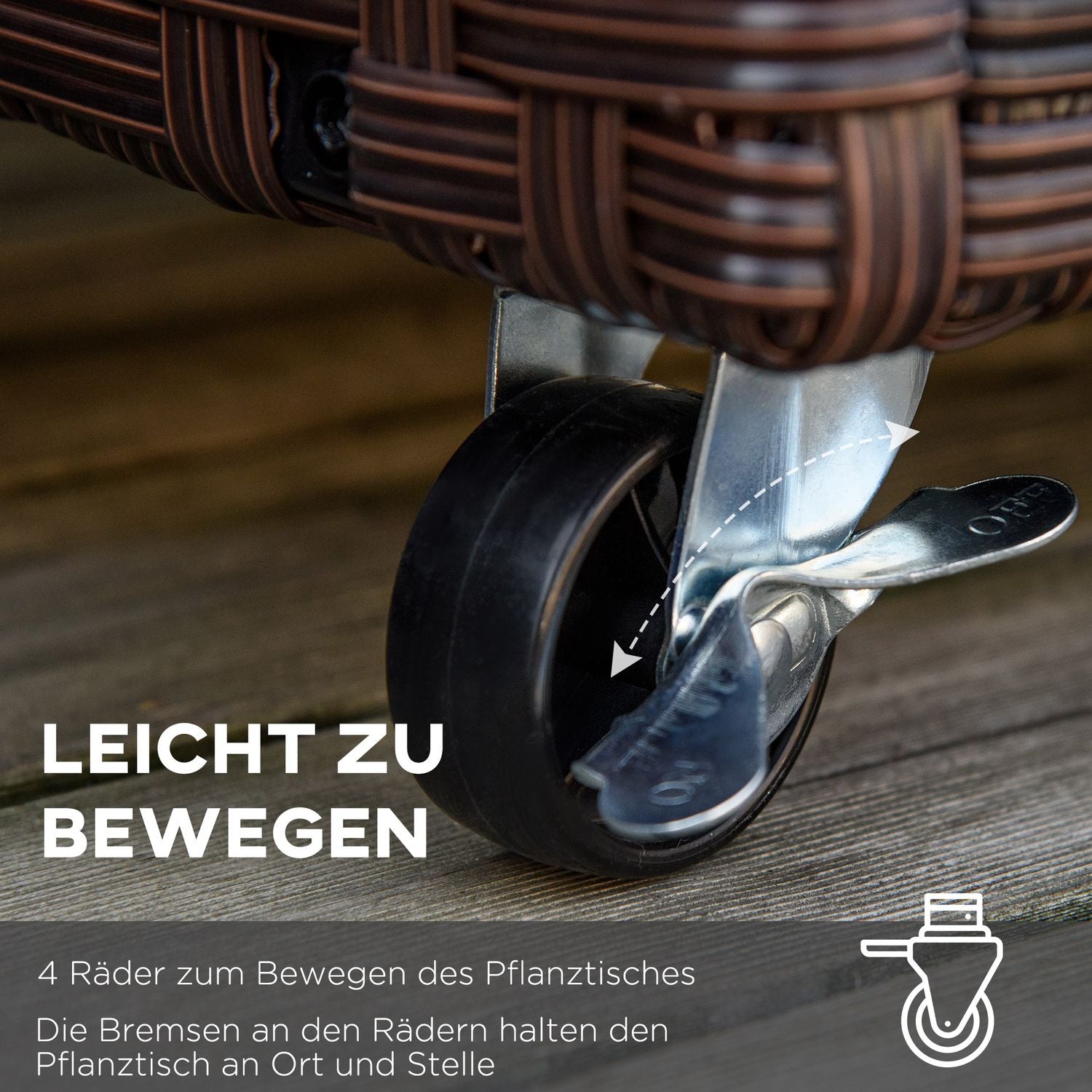 Upphöjd trädgårdssäng med hjul, kaffebrun rotting – 95x31 cm