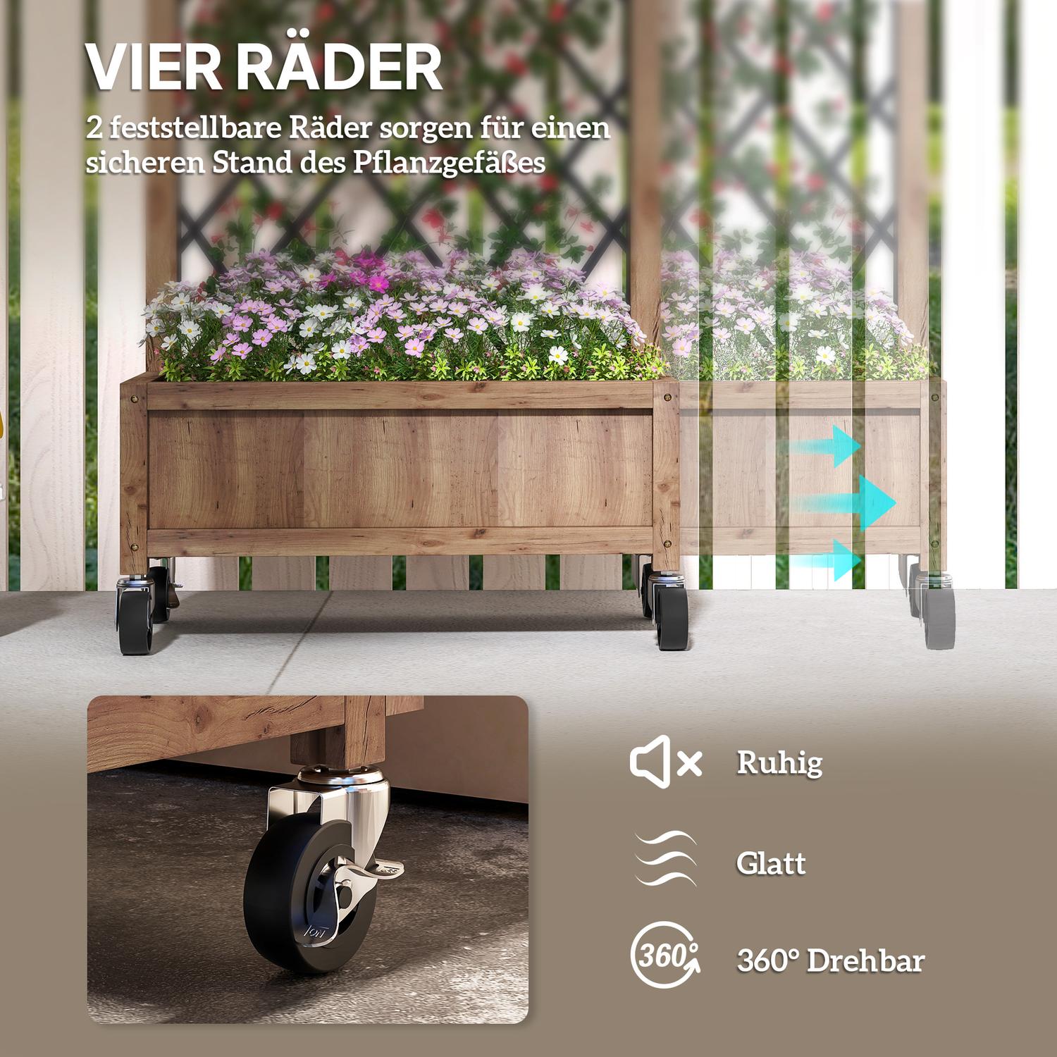 Upphöjd trädgårdssäng med spaljé och hjul – Trä, 152x25x97 cm