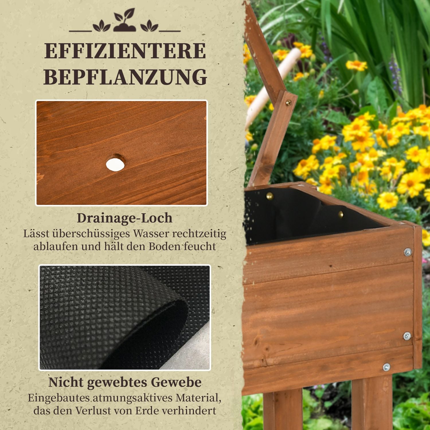 Upphöjd trädgårdssäng med spaljé och hjul, massivt trä