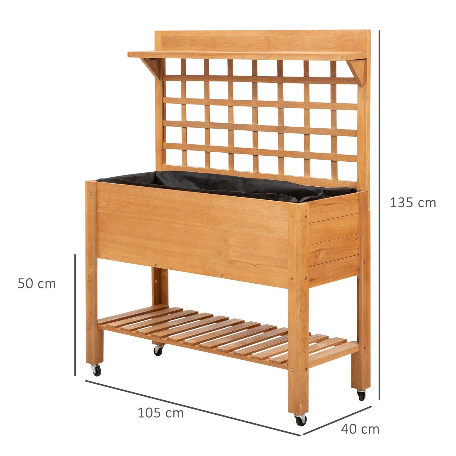 Upphöjt trädgårdsbord i trä för balkong, 105x40x135 cm Gran