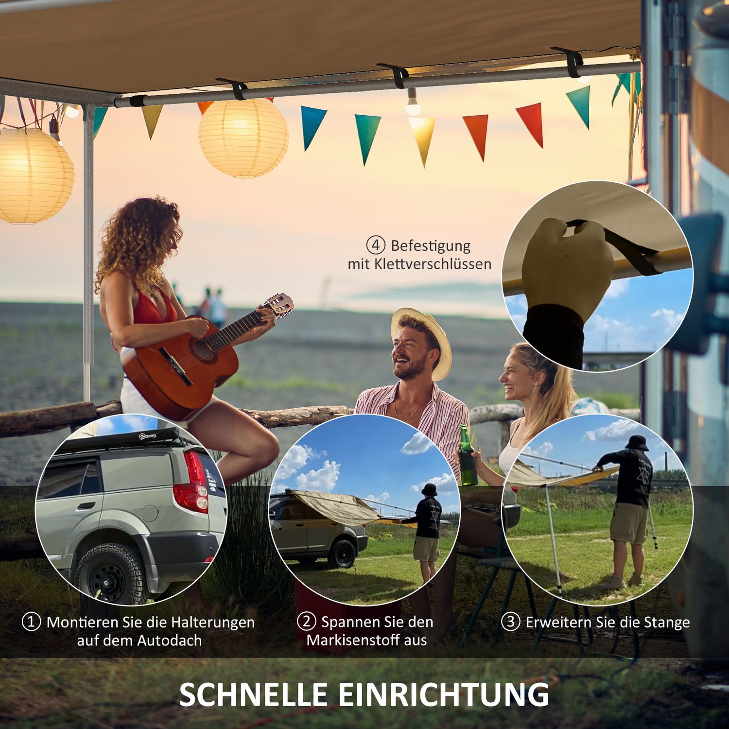 Utdragbar 1,6x2,5m Khaki Markis, vattenavvisande tak