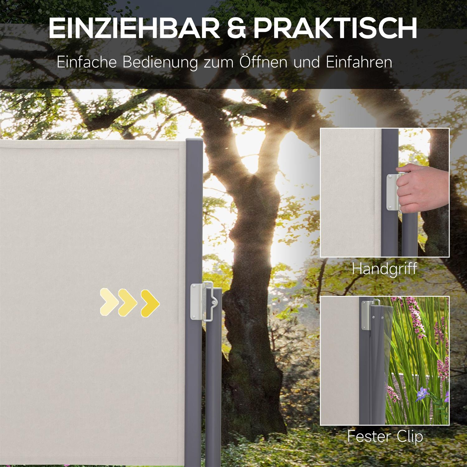 Utdragbar ljusgrå trädgårdsmarkis 300x100cm, UV & vindskydd