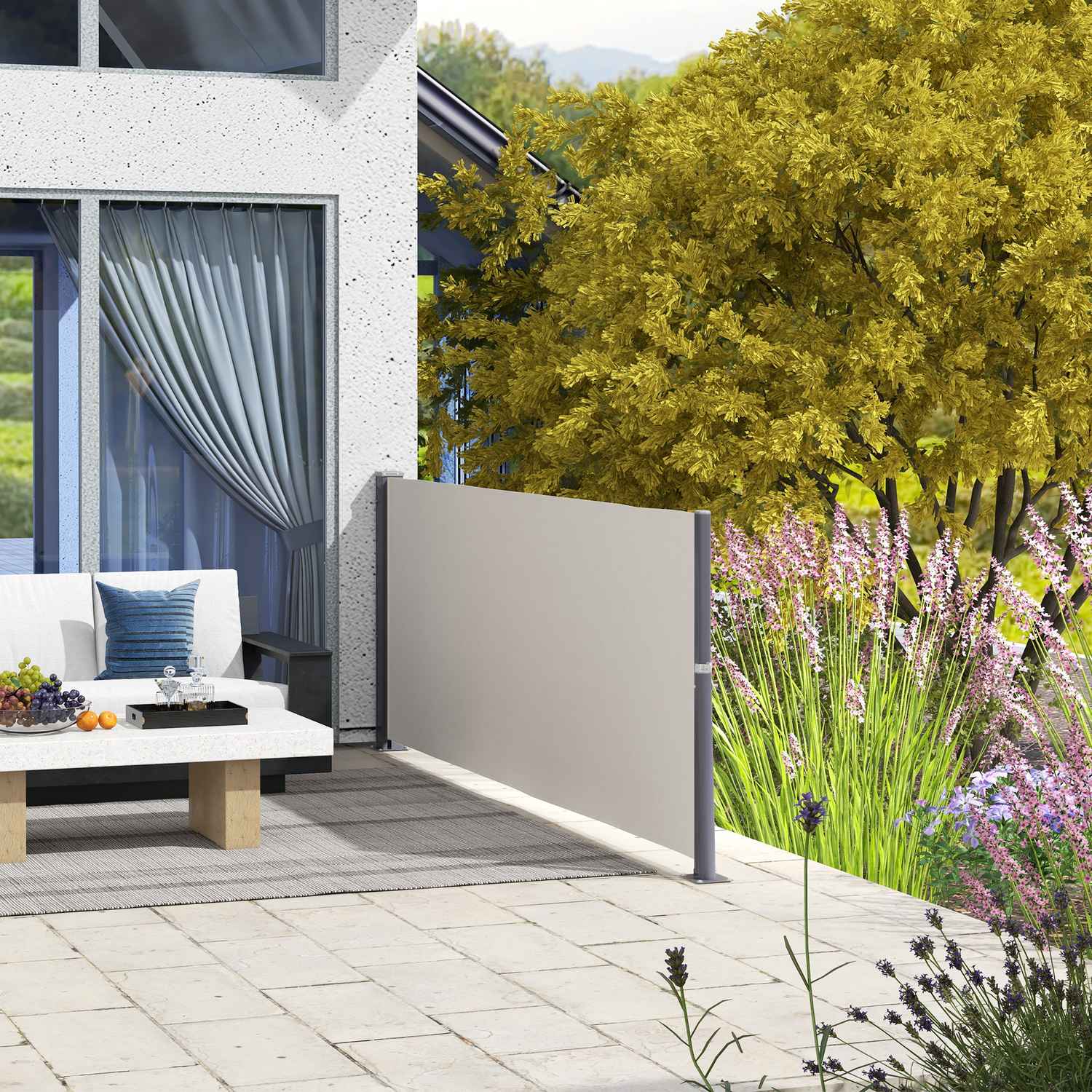 Utdragbar ljusgrå trädgårdsmarkis 300x100cm, UV & vindskydd