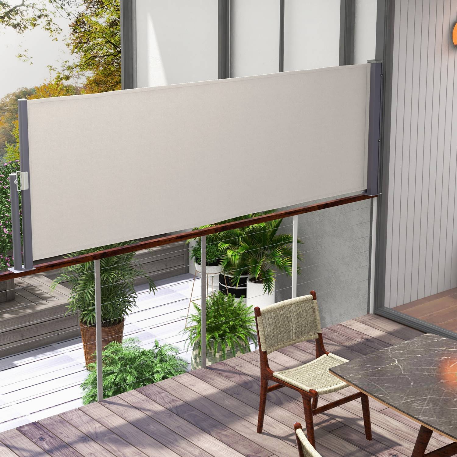 Utdragbar ljusgrå trädgårdsmarkis 300x100cm, UV & vindskydd