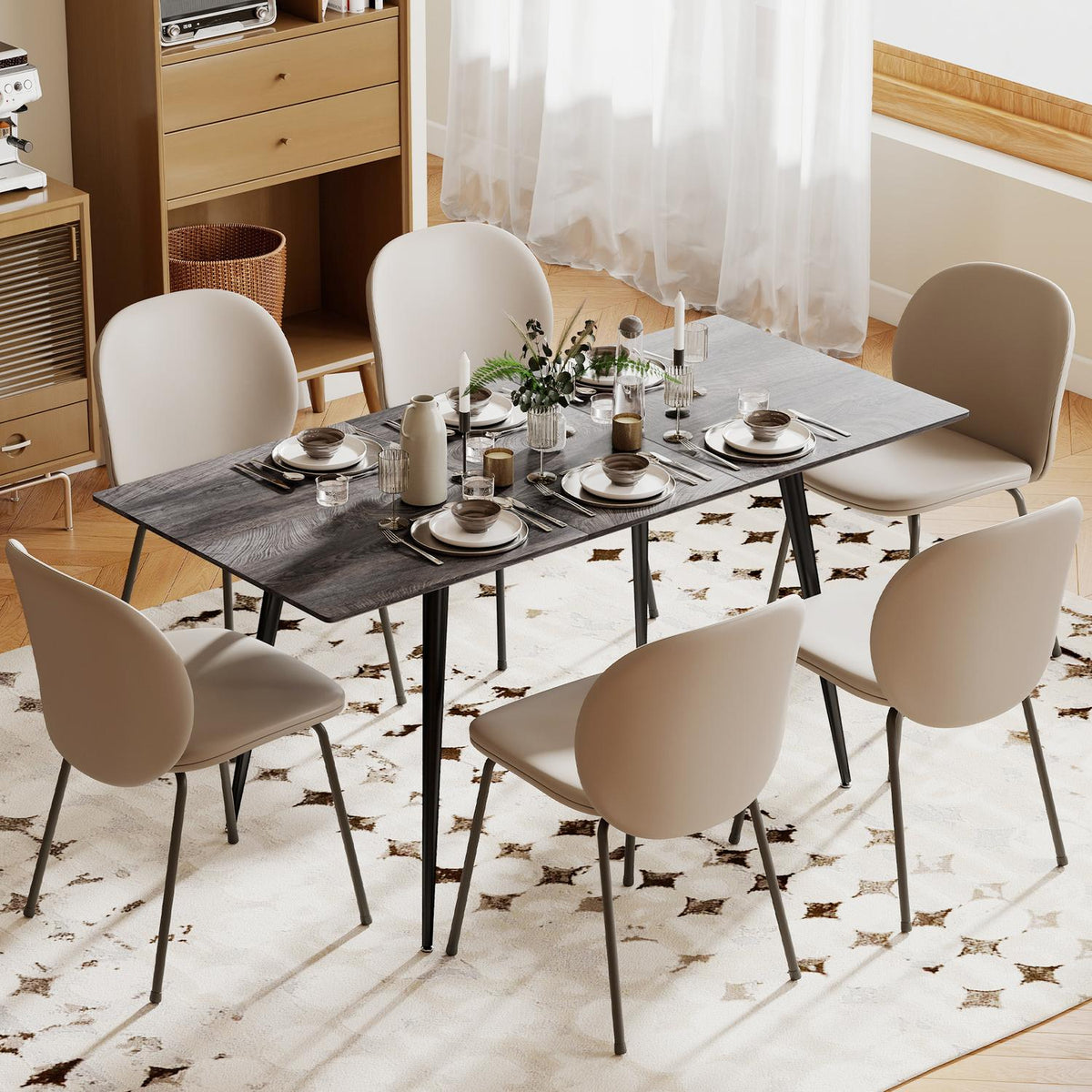 Utdragbart matbord för 6-8 personer, stålben, MDF-skiva