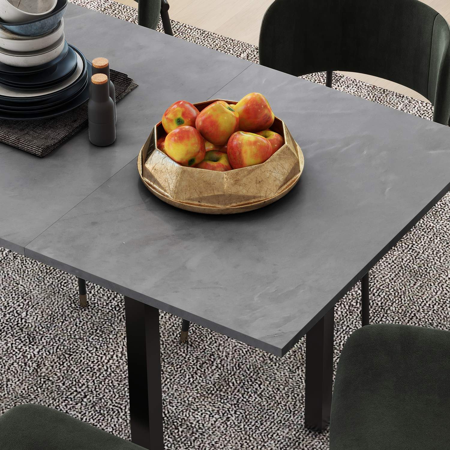 Utdragbart matbord för 6 – Mörkgrått stål, 110-160cm