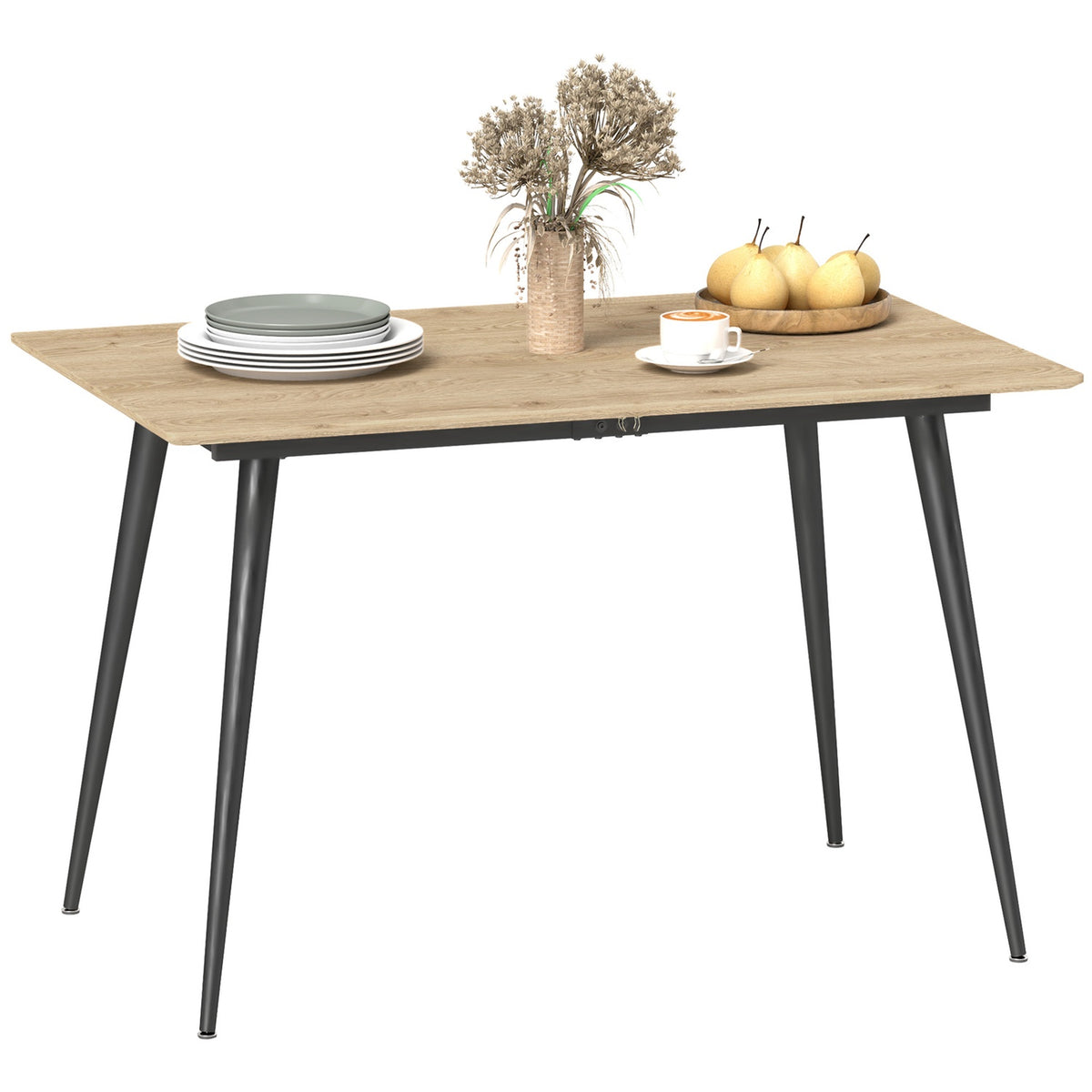 Uitschuifbare eettafel, 6-8 zitplaatsen, stalen poten, natuurlijke afwerking