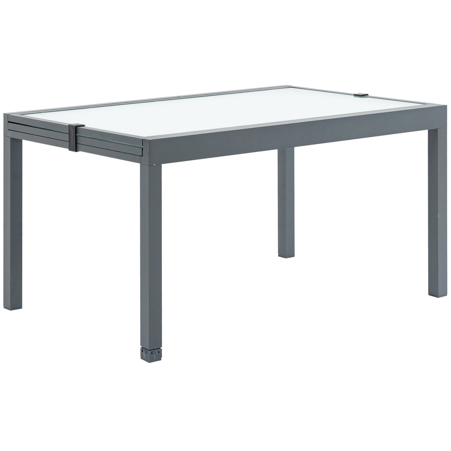 Utdragbart trädgårdsmatbord, härdat glas, aluminium