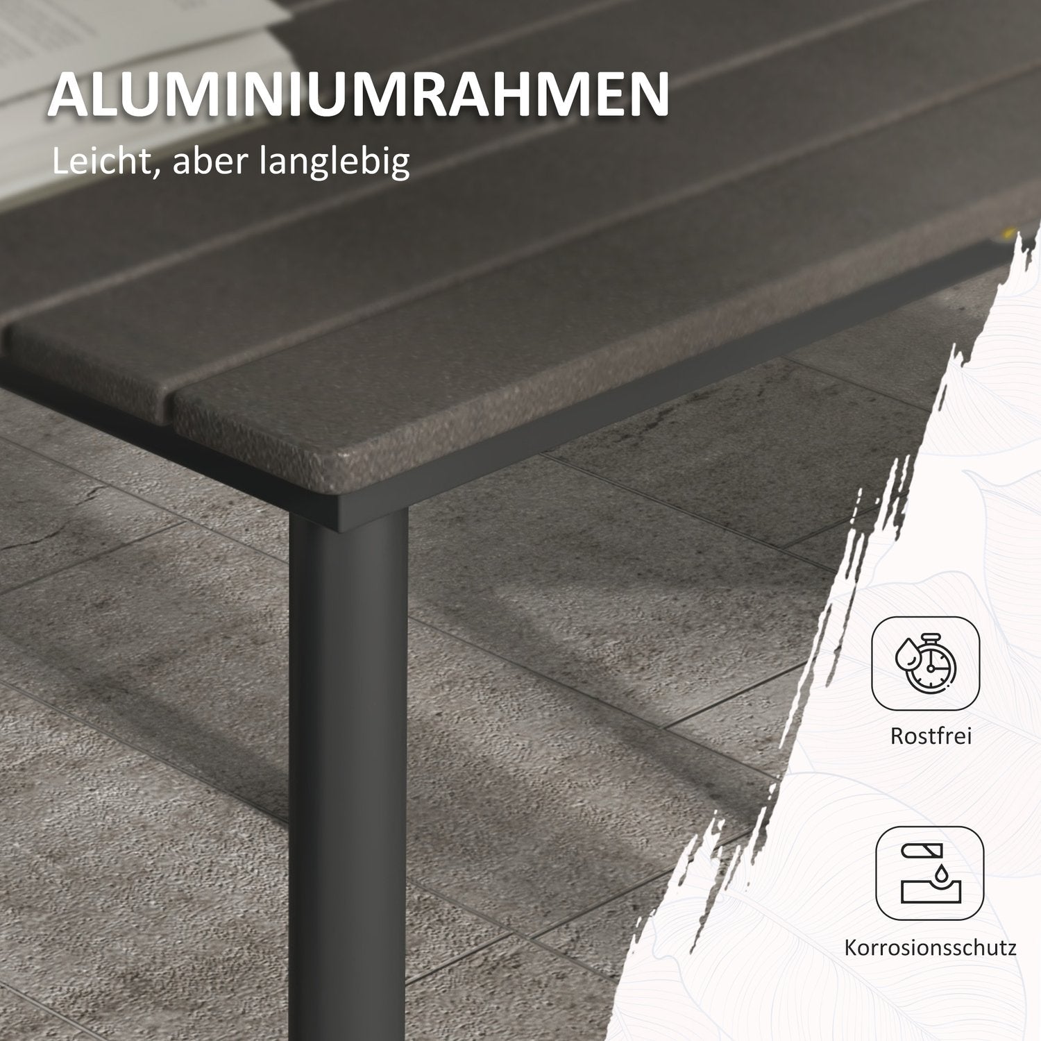 Uteplatsmatbord för 4, HDPE-ribbad, mörkgrå, 90x90x75 cm