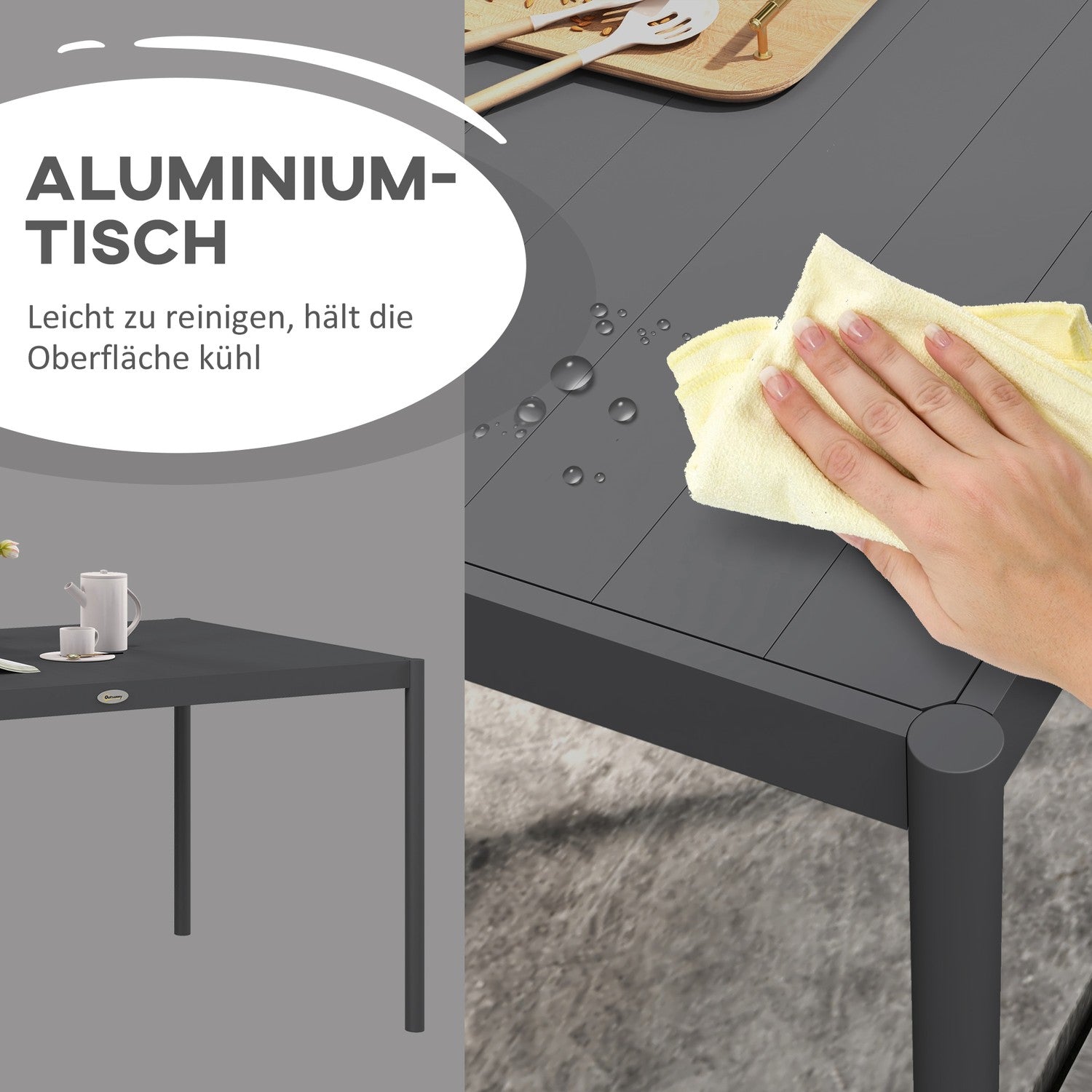 Uteplatsmatbord i aluminium för 6, mörkgrå, 145x90x74 cm