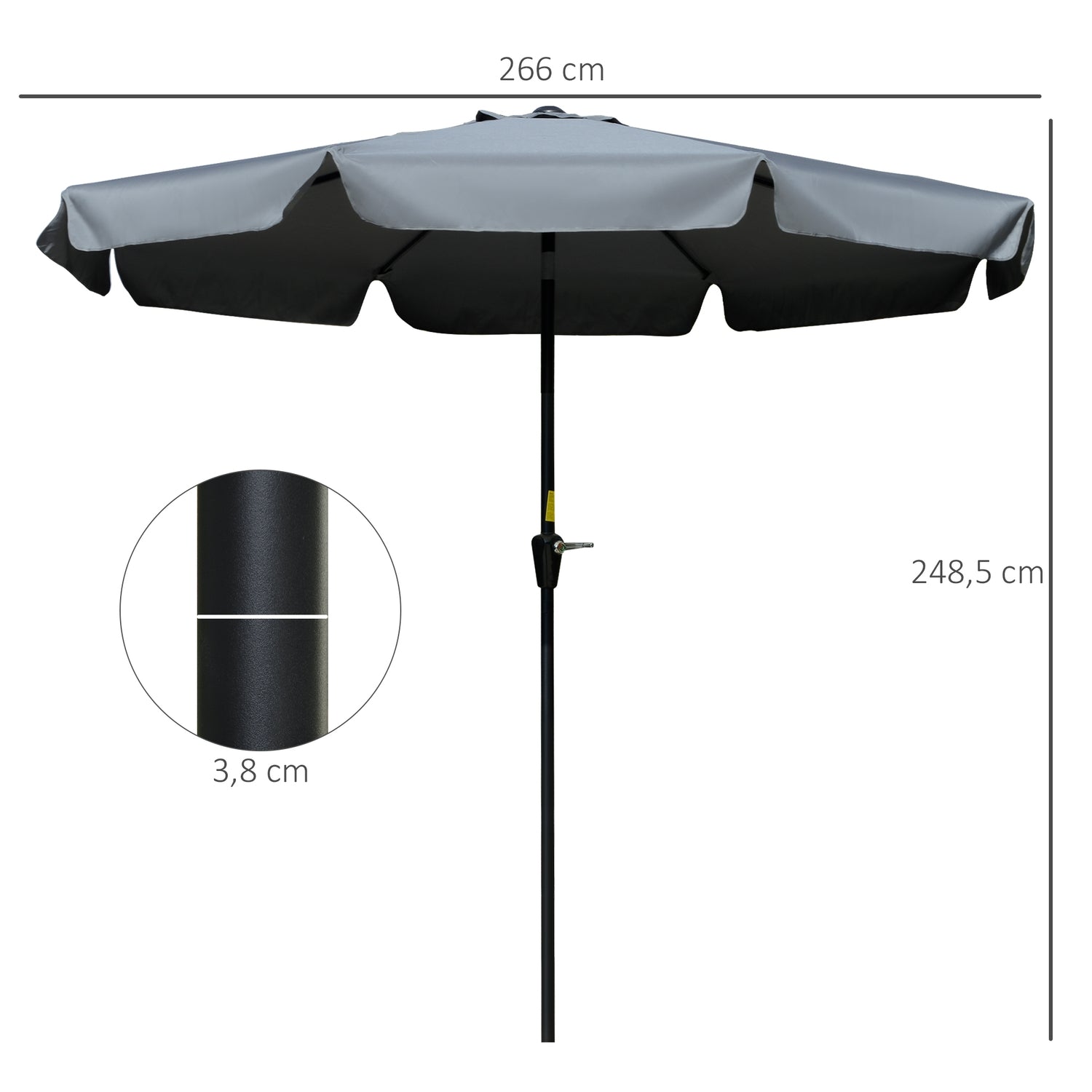 Uteplatsparaply, UV-skydd, 2,66 m diameter, mörkgrå