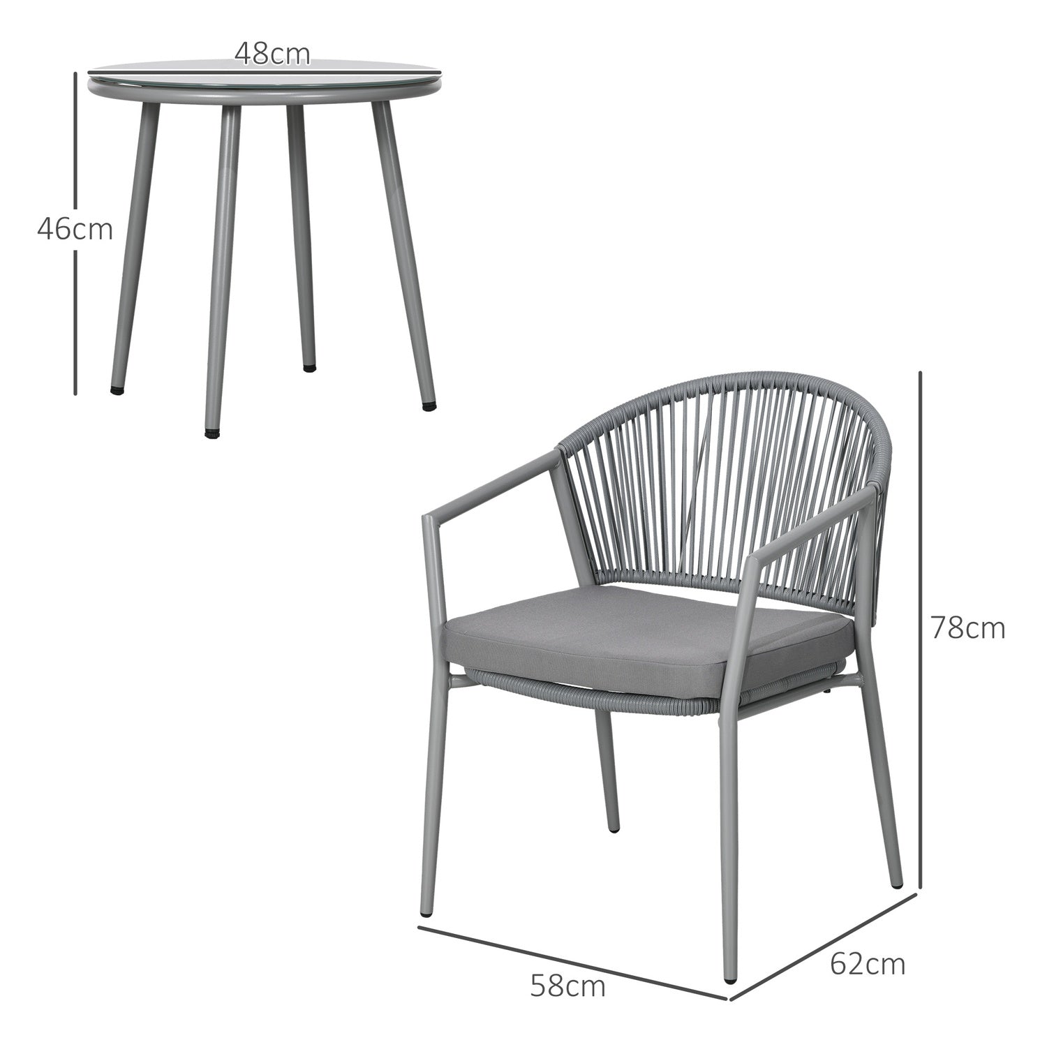 Uteservering – 2 stolar, soffbord, stålstomme