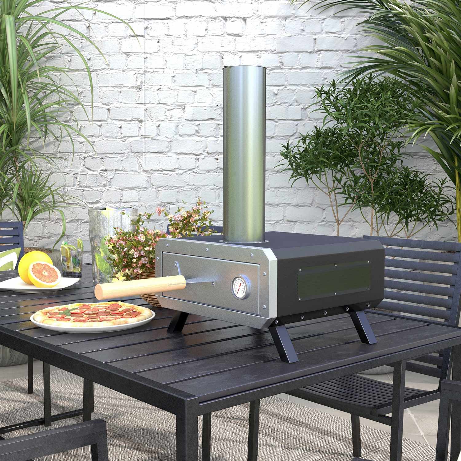 Utomhus 2-i-1 pizzaugn med sten och skal för BBQ Grill