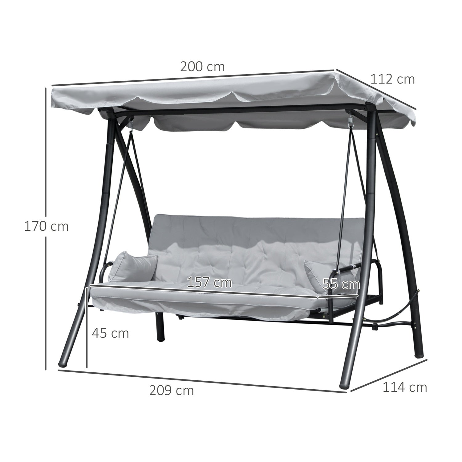 Utomhus 3-sits gungbänk, liggande, metall & vit polyester