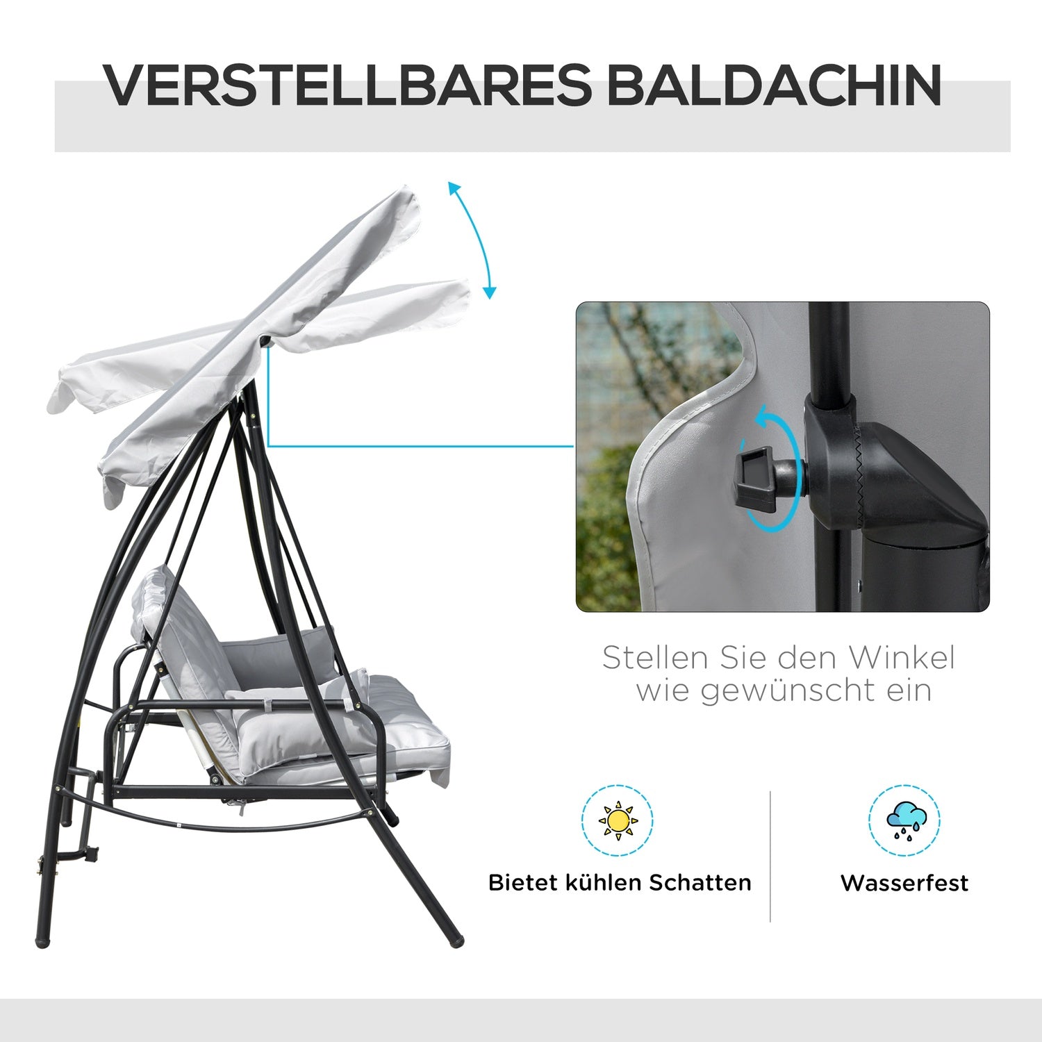 Utomhus 3-sits gungbänk, liggande, metall & vit polyester