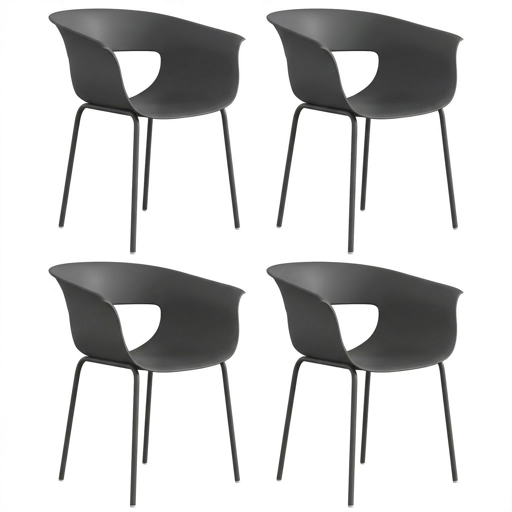Set van 4 buitenbalkonstoelen, ergonomisch, donkergrijs