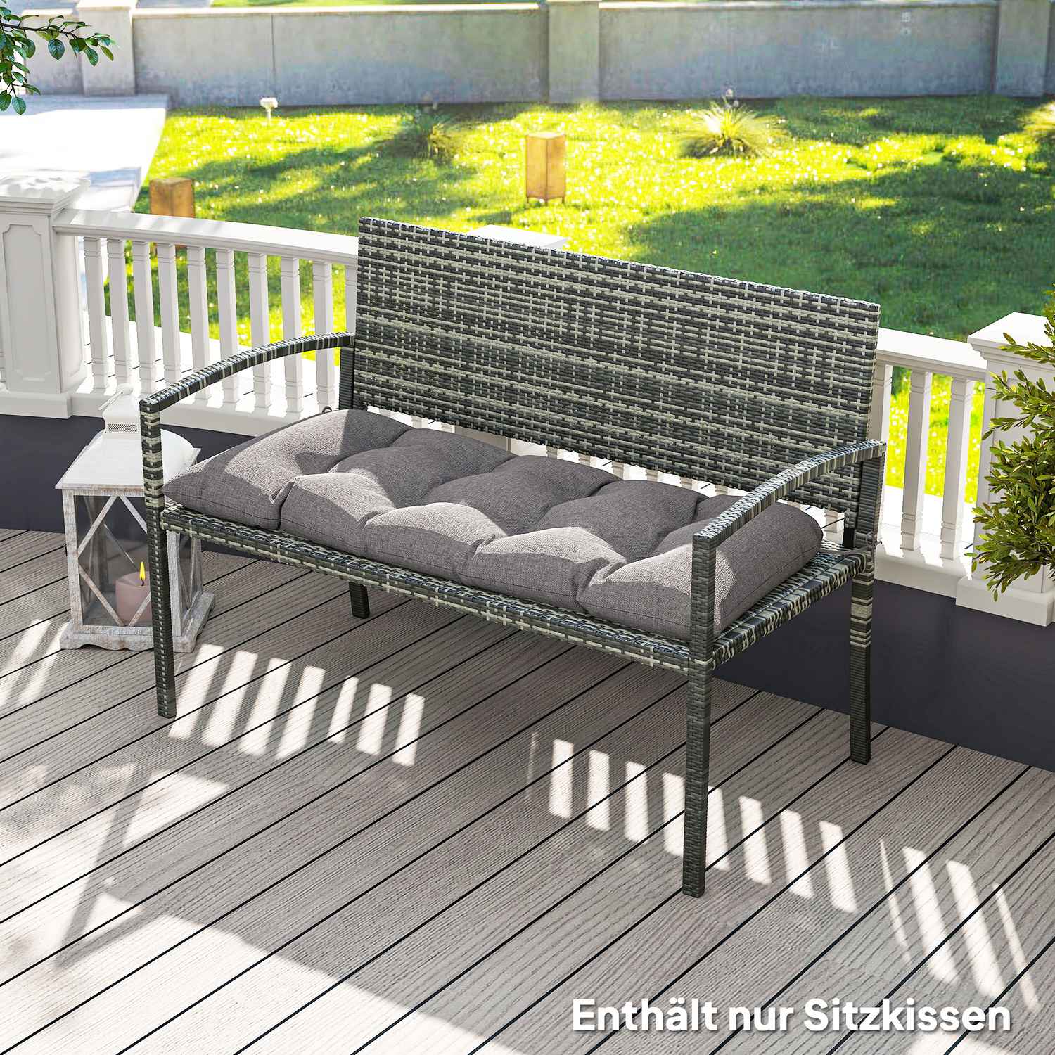 Utomhusbänkskudde 105 x 46 cm, Vattenavvisande, Grå