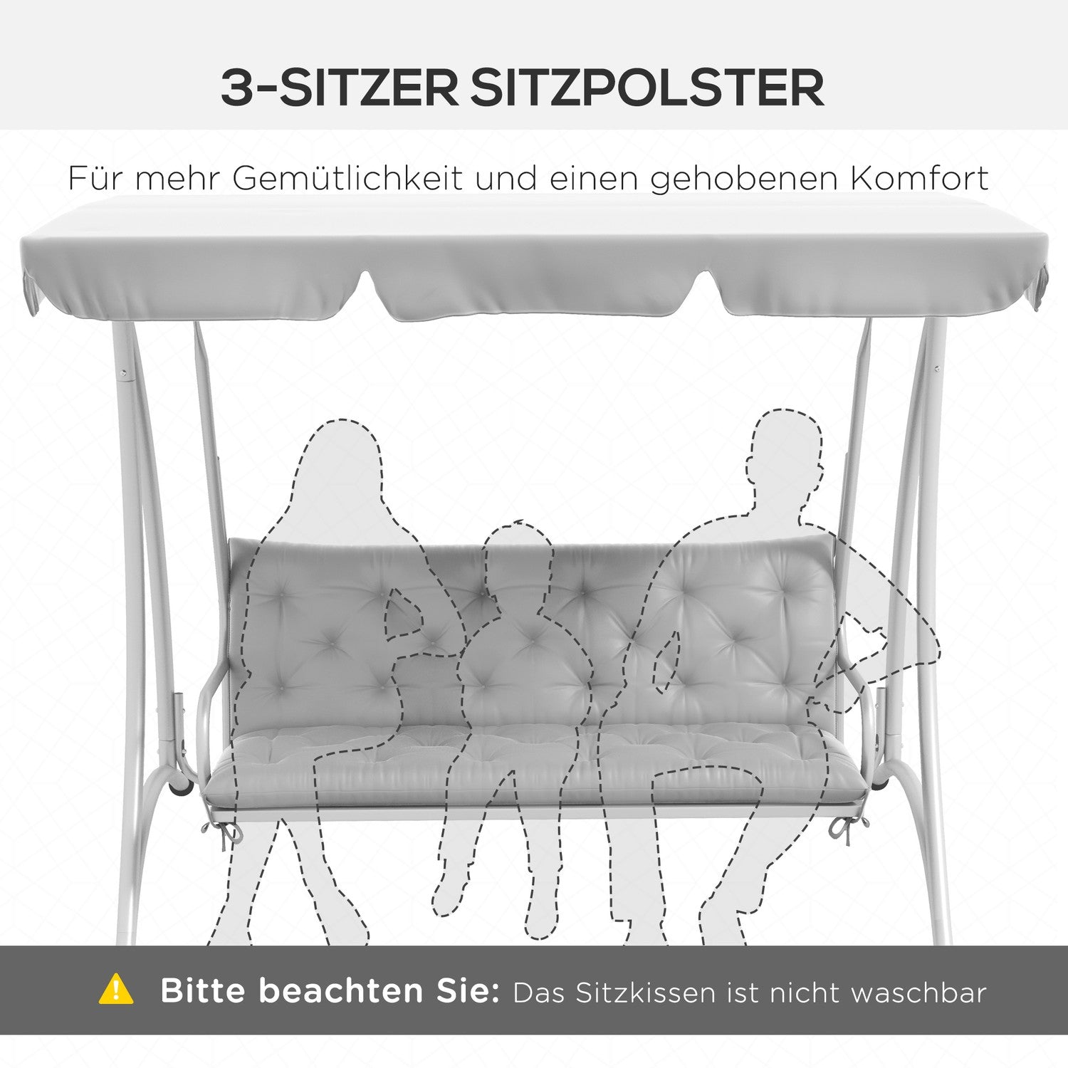 Utomhusbänkskudde, 3-sits, ljusgrå, 150x98x8 cm