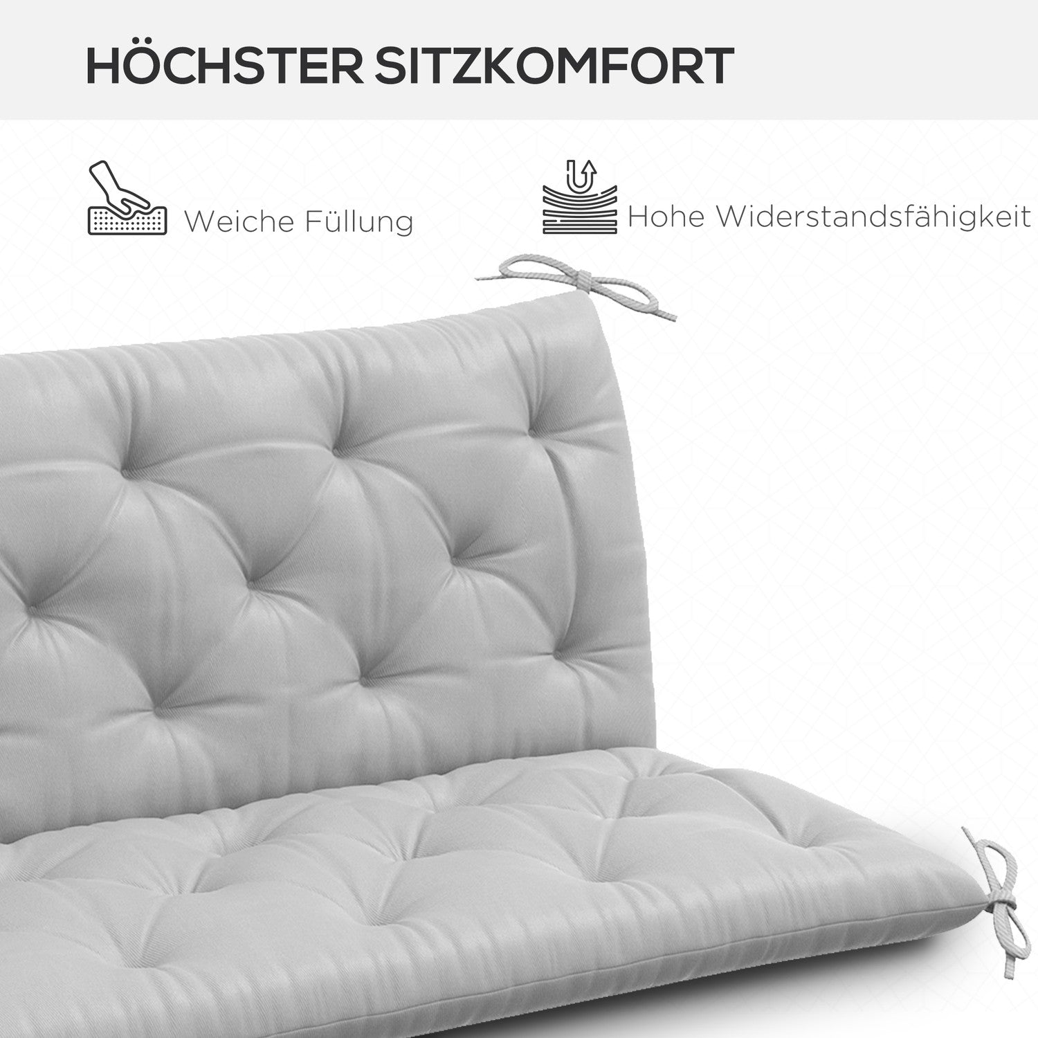 Utomhusbänkskudde, 3-sits, ljusgrå, 150x98x8 cm