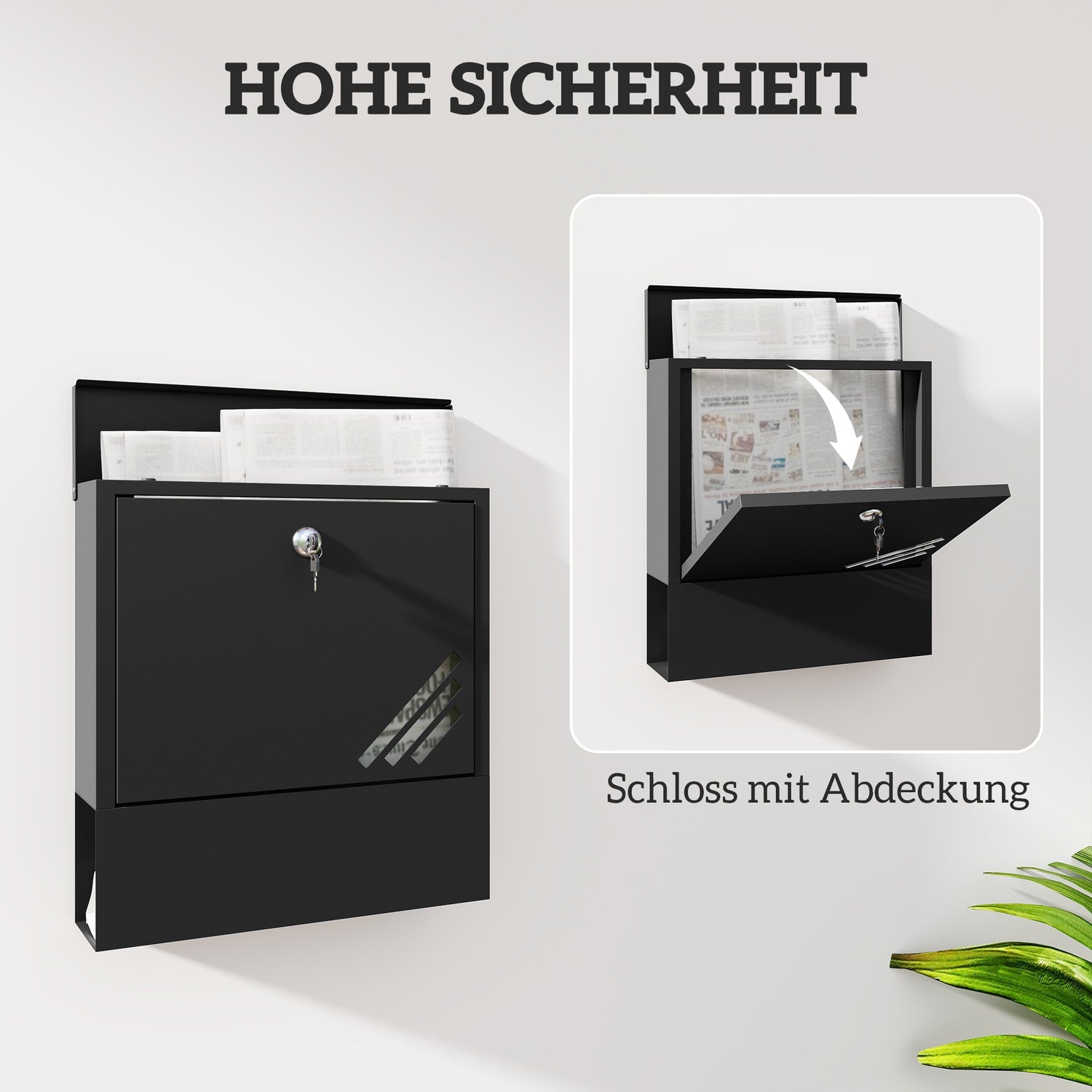 Utomhusbrevlåda i metall med lås, mörkgrå, 30x8,5x32,5 cm