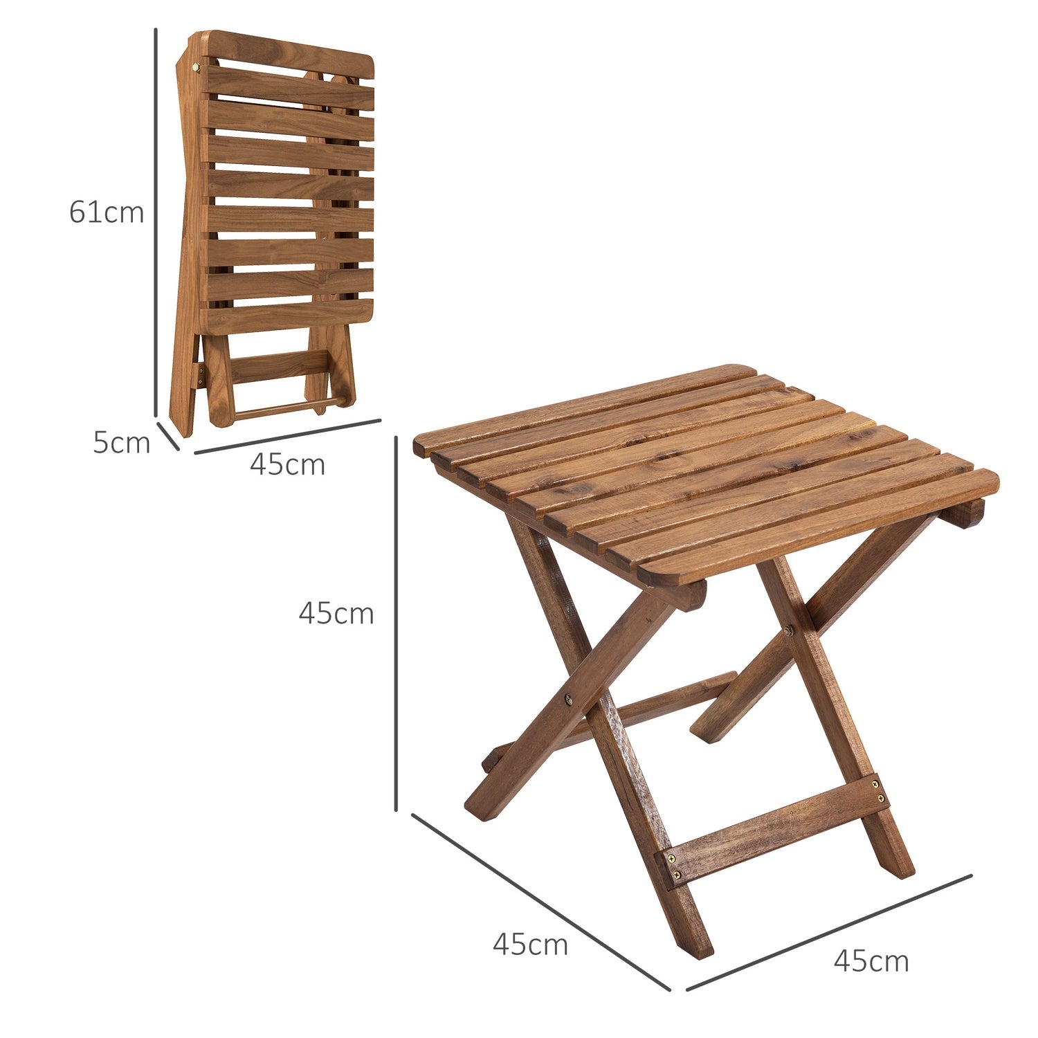 Utomhusfällbara sidobord i teak, Set om 2 – 45x45x45 cm